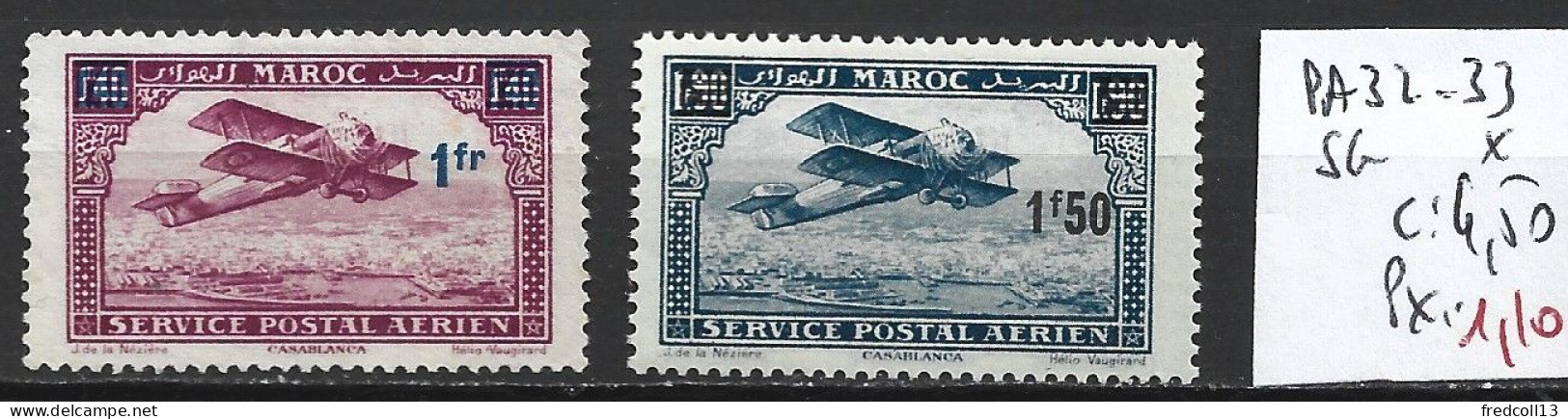 MAROC FRANCAIS PA 32-33 Sans Gomme & * Côte 4.50 € - Poste Aérienne