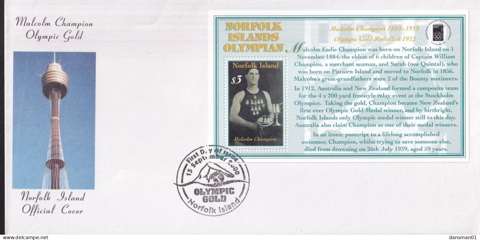 Norfolk Island 2000 Olympic Gold Medalist Sc 709 FDC - Norfolk Island