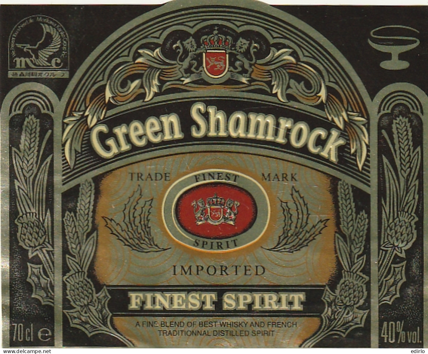 ***  ETIQUETTE ***    Green Shamrock WISKY  étiquette Alambiquée - French Distilled ??  - Whisky