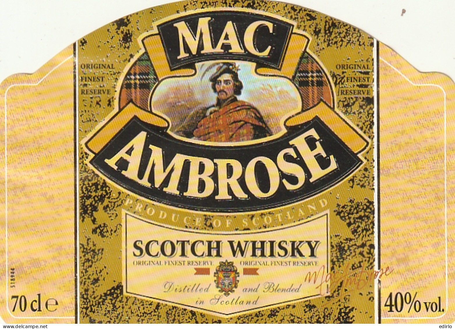 ***  ETIQUETTE ***     MAC AMBROSE - 75cl   Scotch WIISKY écosse  - Whisky