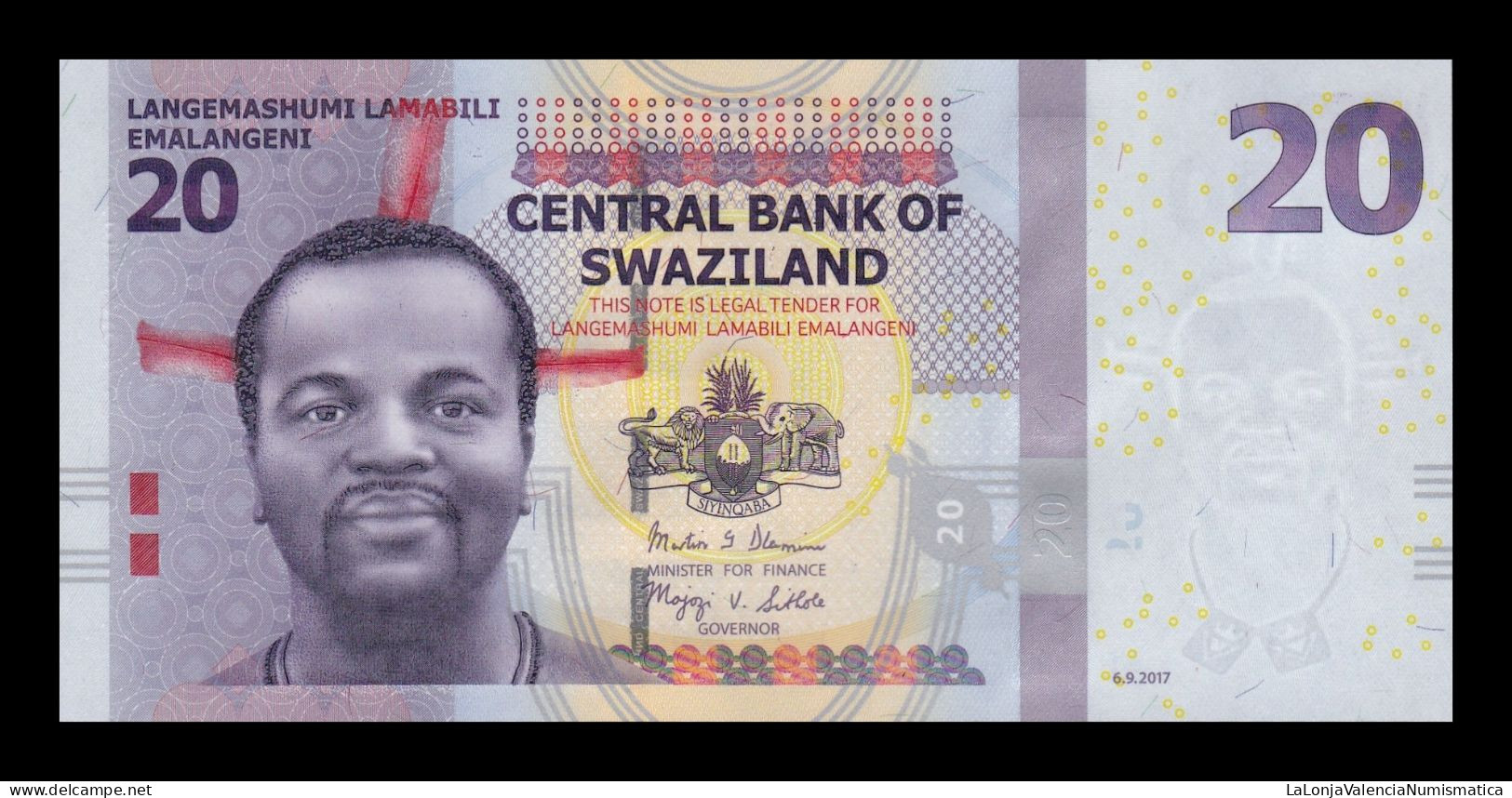 Suazilandia Swaziland 20 Emalangeni 2017 Pick 37c Sc Unc - Swaziland