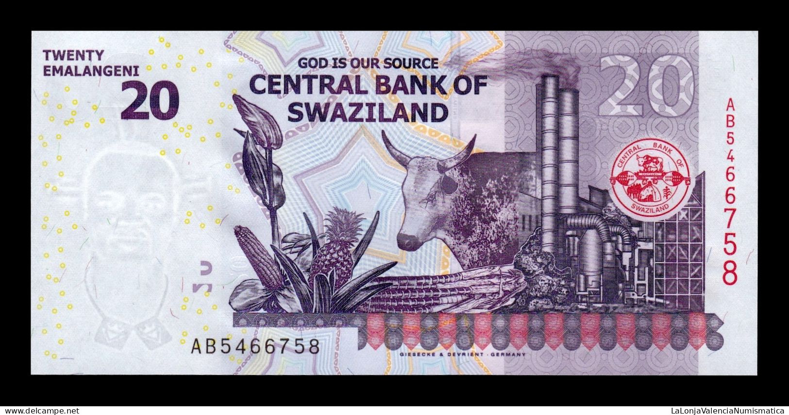 Suazilandia Swaziland 20 Emalangeni 2017 Pick 37c Sc Unc - Swasiland