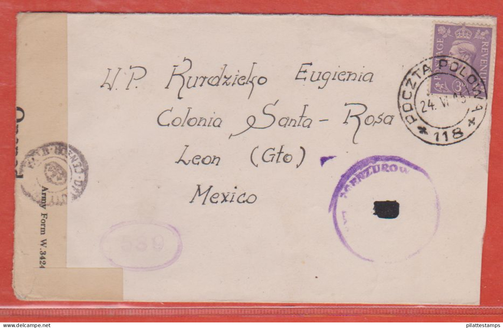 POLOGNE CORPS POLONAIS LETTRE CENSUREE DE 1945 DE NAPLES POUR LEON MEXIQUE - Other & Unclassified