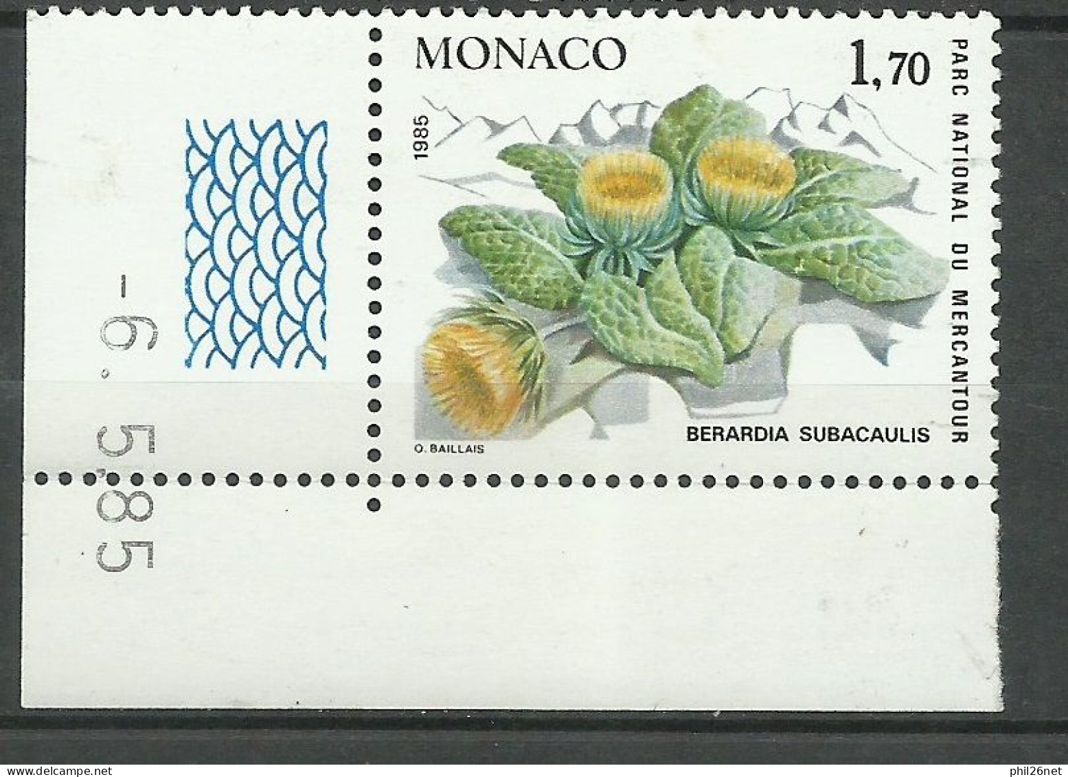 Monaco  N° 1461 Berardia Subacolis  Coin De Feuille Daté     Neuf  * *   B/TB  Voir Scans   Soldé  ! ! ! - Piante Velenose