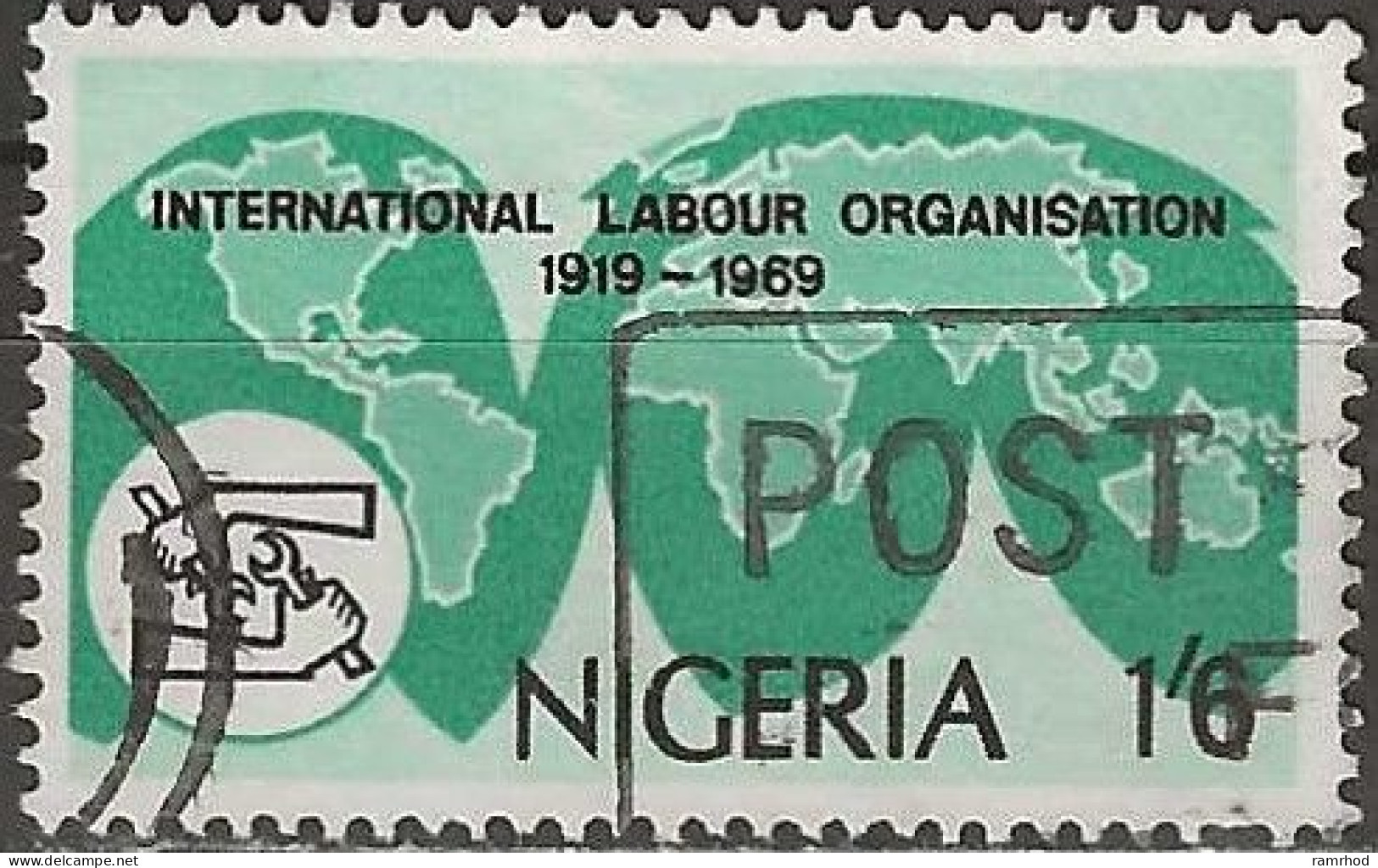 NIGERIA 1969 50th Anniversary Of ILO - 1s.6d. World Map And ILO Emblem AVU - Nigeria (1961-...)