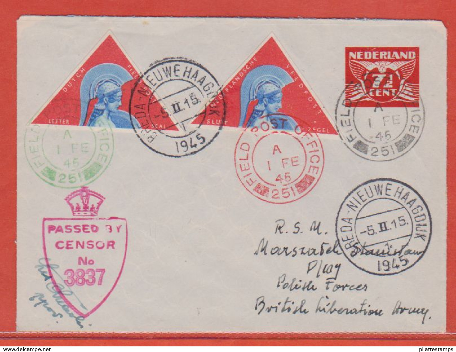 POLOGNE CORPS POLONAIS AUX PAYS -BAS ENTIER POSTAL CENSURE DE 1945 - Altri & Non Classificati