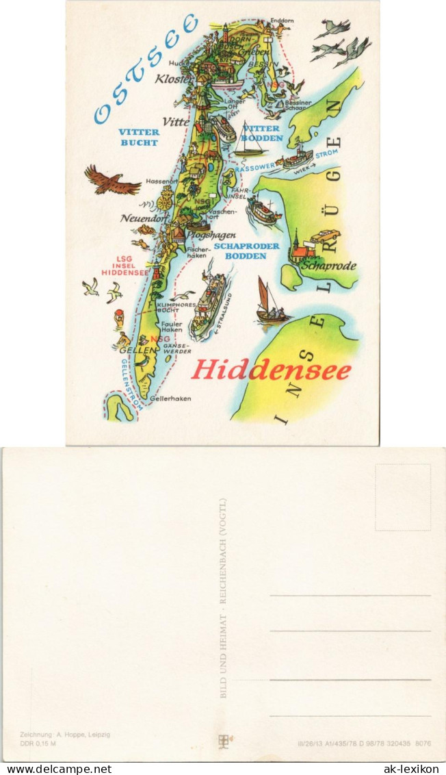 Hiddensee Hiddensjö,   Gezeichnete Landkarten: Vitte Gellen Neuendorf 1979 - Hiddensee