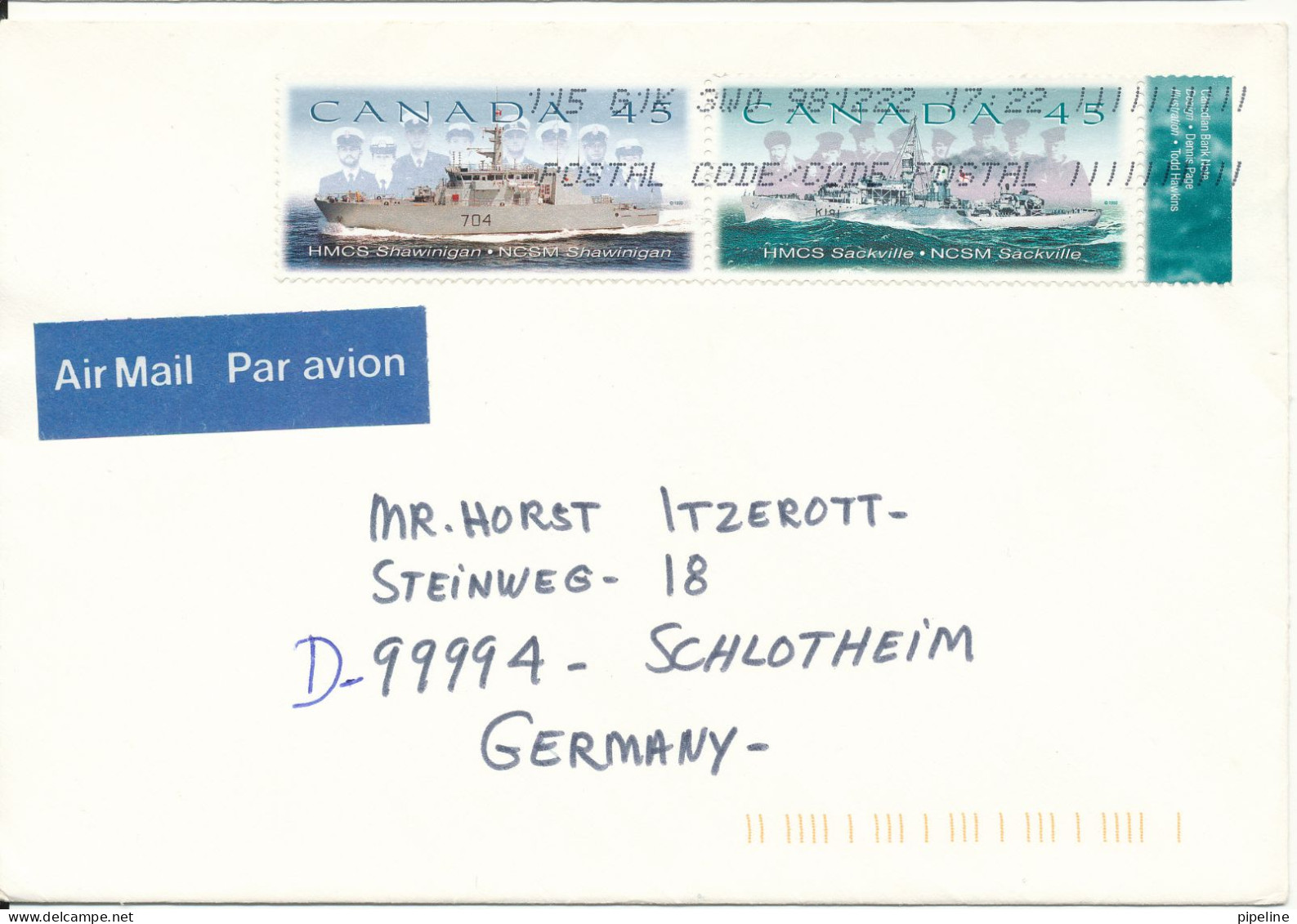 Canada Cover Sent Air Mail To Germany 22-12-1998 Topic Stamps Navy Ships - Lettres & Documents