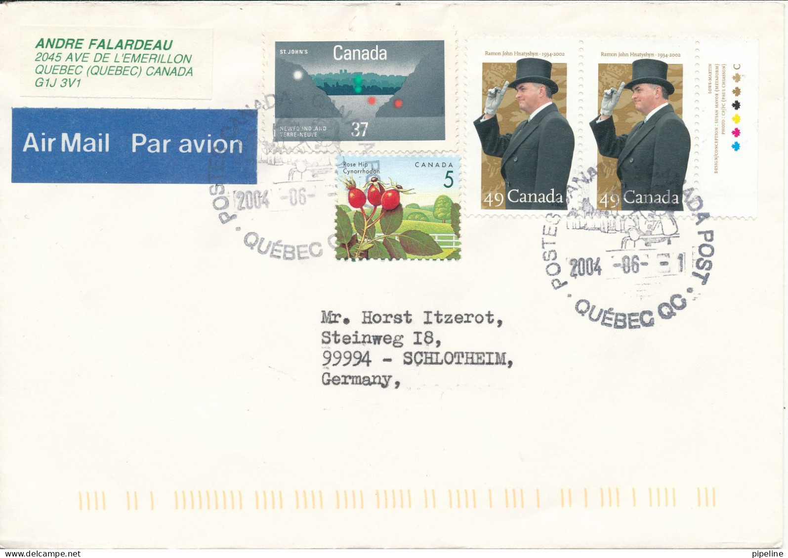 Canada Cover Sent Air Mail To Germany 1-6-2004 Topic Stamps - Storia Postale