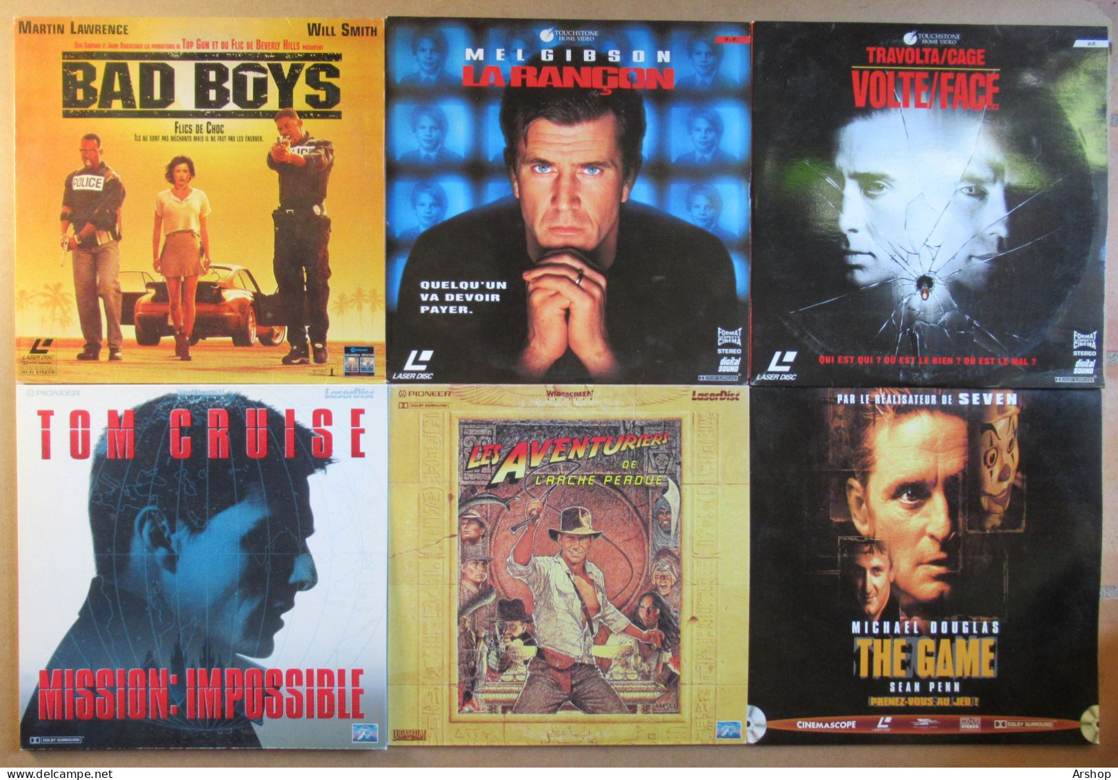 LOT De 6 LASERDISC Film Aventure / Action / THRILLER - INDIANA JONES / THE GAME / MISSION IMPOSSIBLE / VOLTE FACE & - Altri