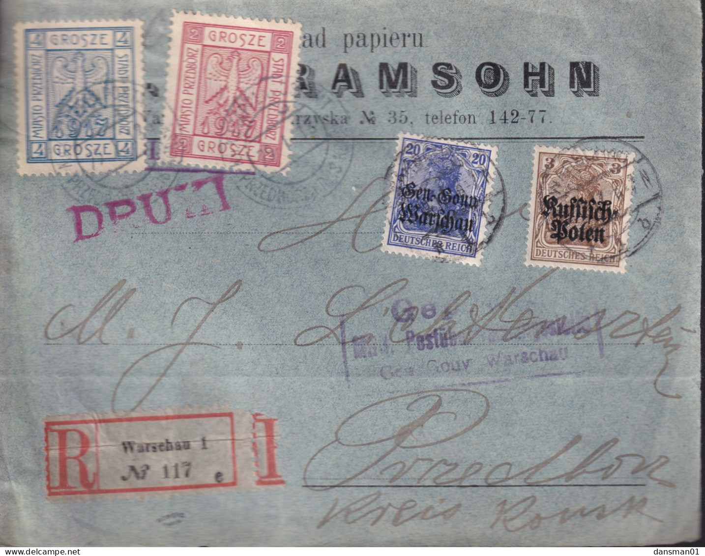 POLAND Przedborz 1917 Fi 1-2 Cover Front Only - Abarten & Kuriositäten