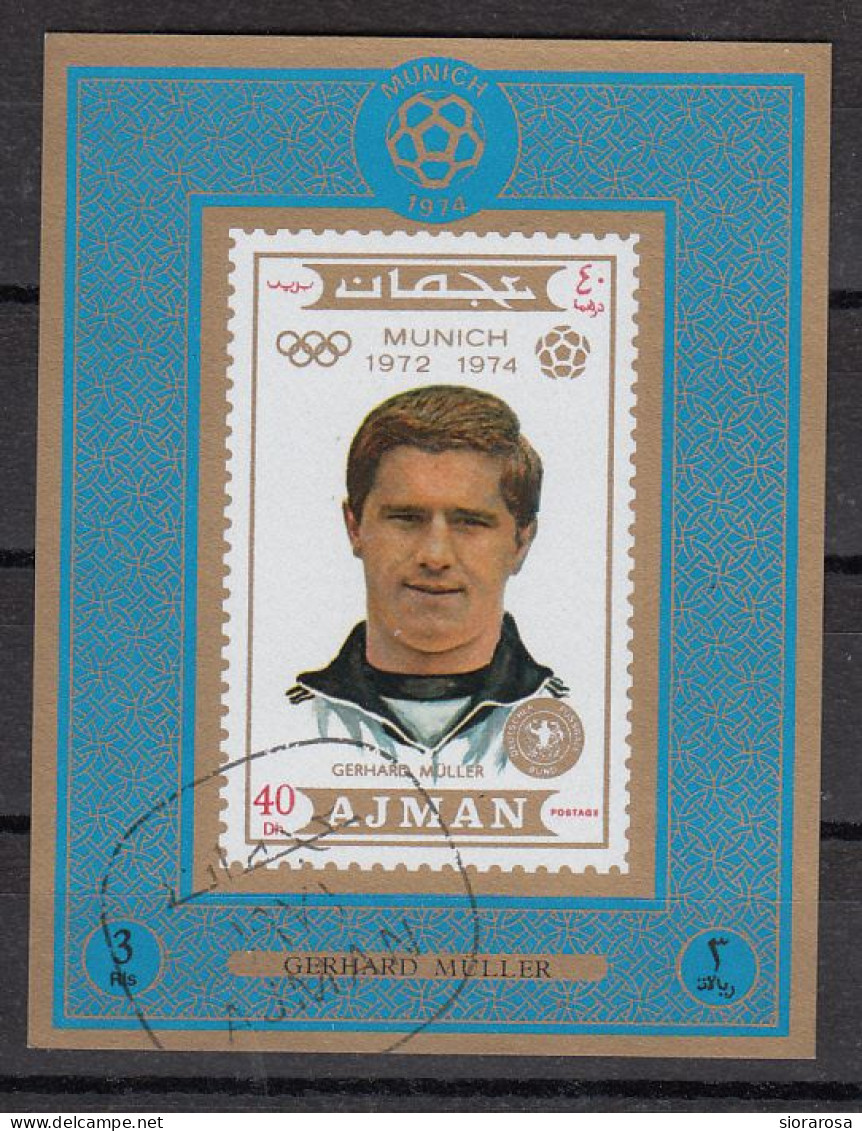 Ajman 1971 - Calcio Soccer Football - Gerhard Müller (1945-2021) - Sheet Imperf. CTO - 1974 – Germania Ovest