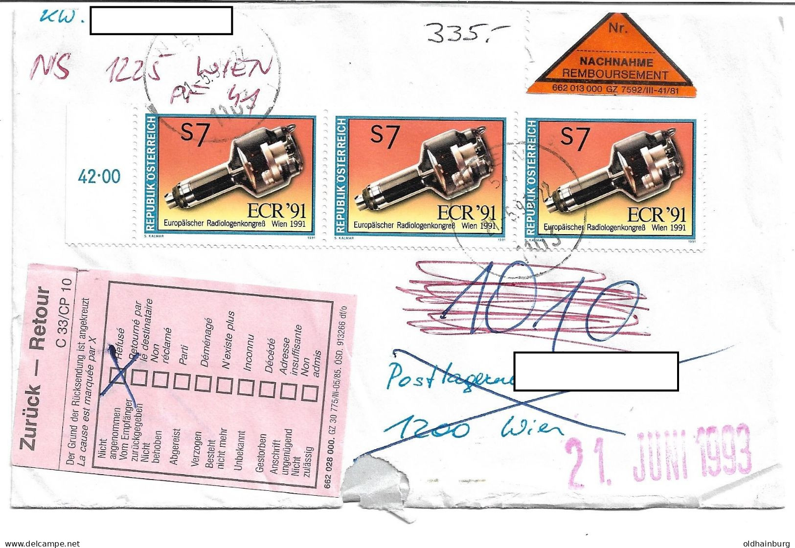 0501d: Österreich 1991, Röntgentechnik, Auf MeF- Nachnahme- Brief, Portorichtig - Physics