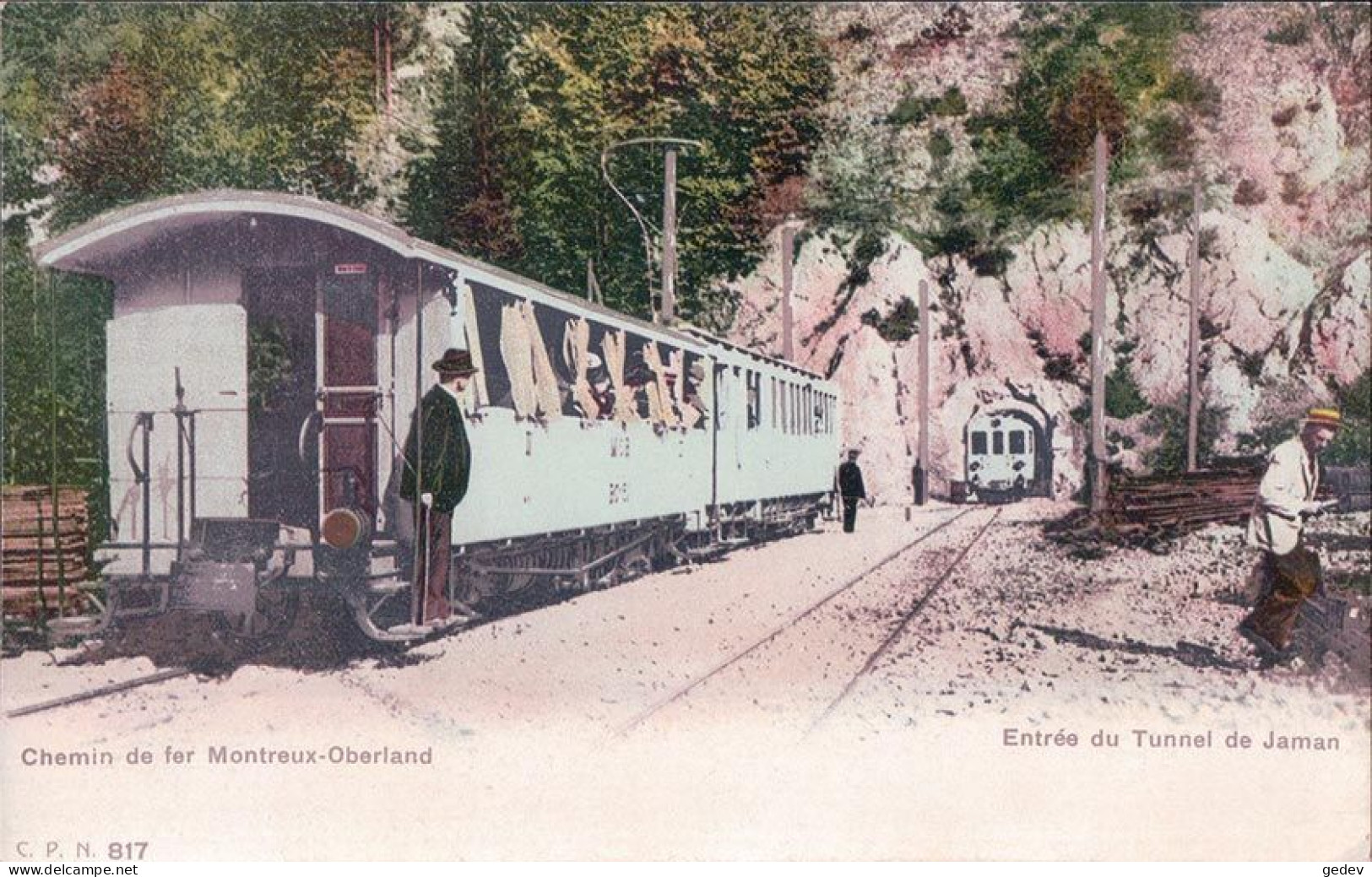 Chemin De Fer Montreux VD - Oberland, MOB, Trains à L'entrée Du Tunnel De Jaman (cpn 817) - Ouvrages D'Art