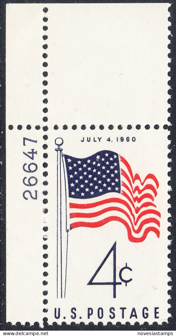 !a! USA Sc# 1153 MNH SINGLE From Upper Left Corner W/ Plate-# 26647 - 50-Star-Flag - Nuevos