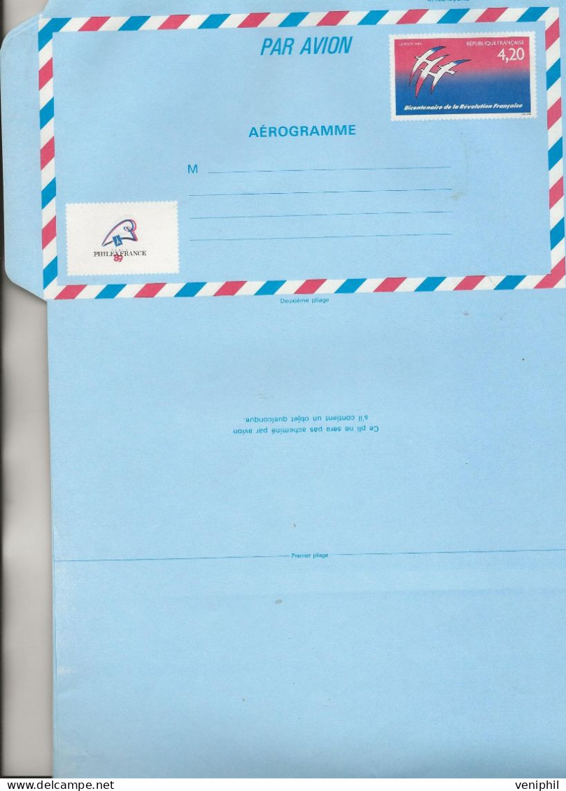 AEROGRAMME N° 1017 AER - BICENTENAIRE REVOLUTION - LOT DE 23 EXEMPLAIRES NEUFS -TB  ANNEE 1989 - COTE : 92 € - Aérogrammes