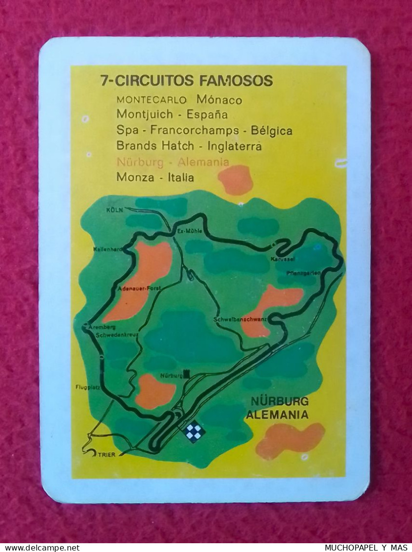 CROMO CARD TIPO NAIPE, CARTA O SIMIL Nº 7 CIRCUITOS FAMOSOS, CERVEZAS EL TURIA NÜRBURG NÜRBURGRING..GERMANY ALEMANIA F1. - Car Racing - F1