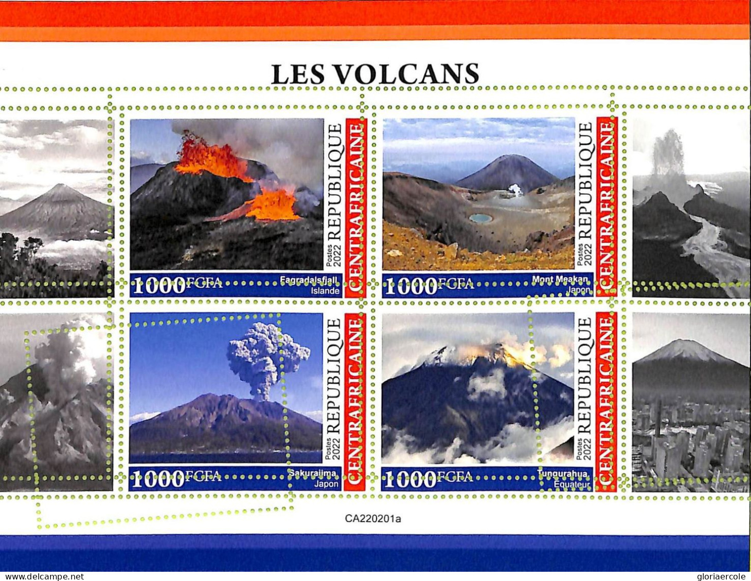 A7414 - CENTRAFRICAINE - ERROR MISPERF Stamp Sheet - 2022 - Volcanoes - Volcans