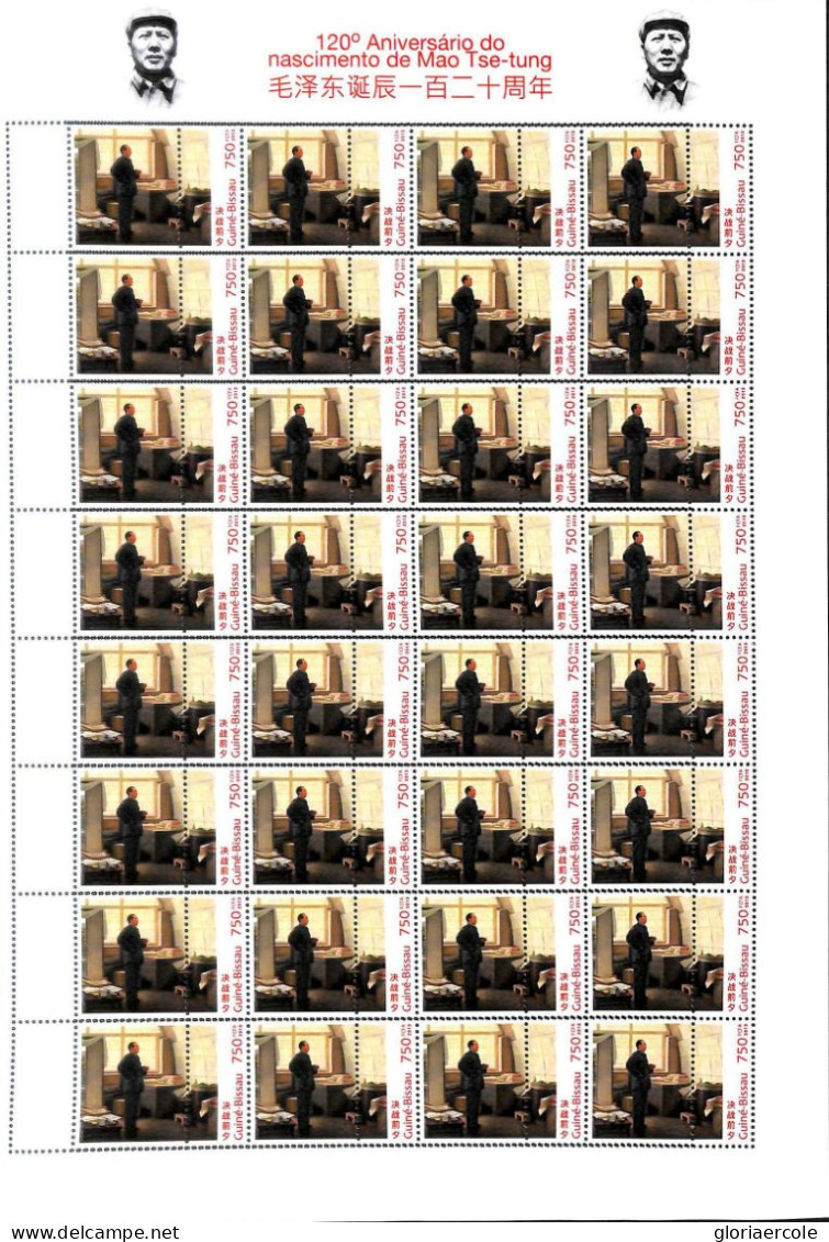 A7544 - GUINE BISSAU - ERROR MISPERF Stamp Sheet - 2013 - Mao Tse-Tung - Mao Tse-Tung