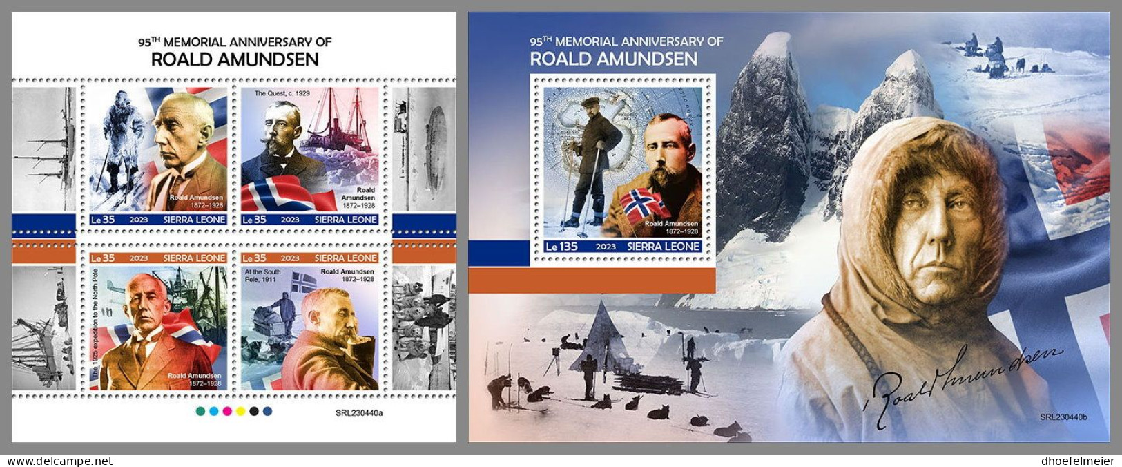 SIERRA LEONE 2023 MNH Roald Amundsen M/S+S/S – OFFICIAL ISSUE – DHQ2407 - Polar Explorers & Famous People