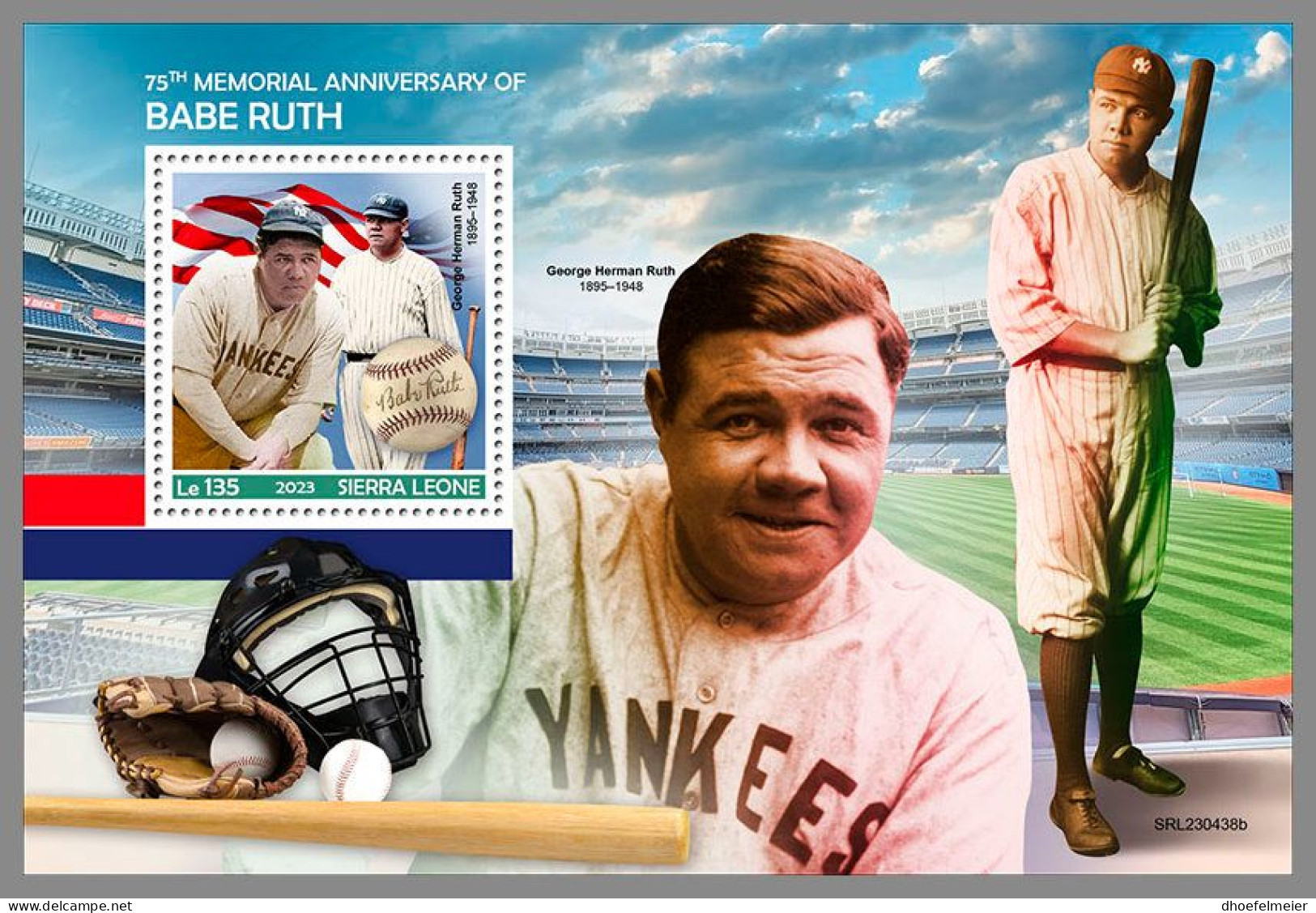 SIERRA LEONE 2023 MNH Babe Ruth Baseball S/S – OFFICIAL ISSUE – DHQ2407 - Béisbol