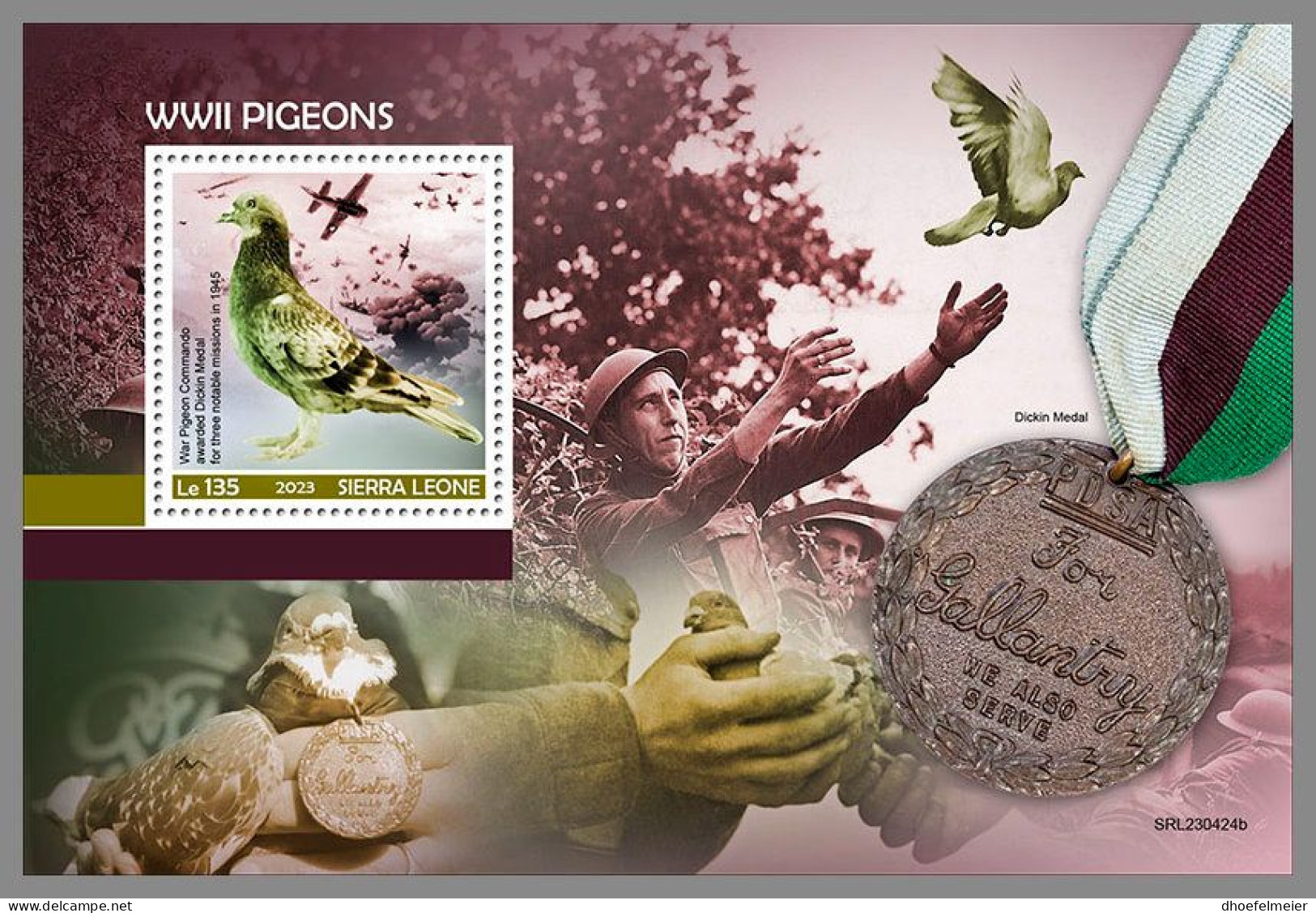 SIERRA LEONE 2023 MNH WWII Pigeons Tauben S/S – OFFICIAL ISSUE – DHQ2407 - Pigeons & Columbiformes