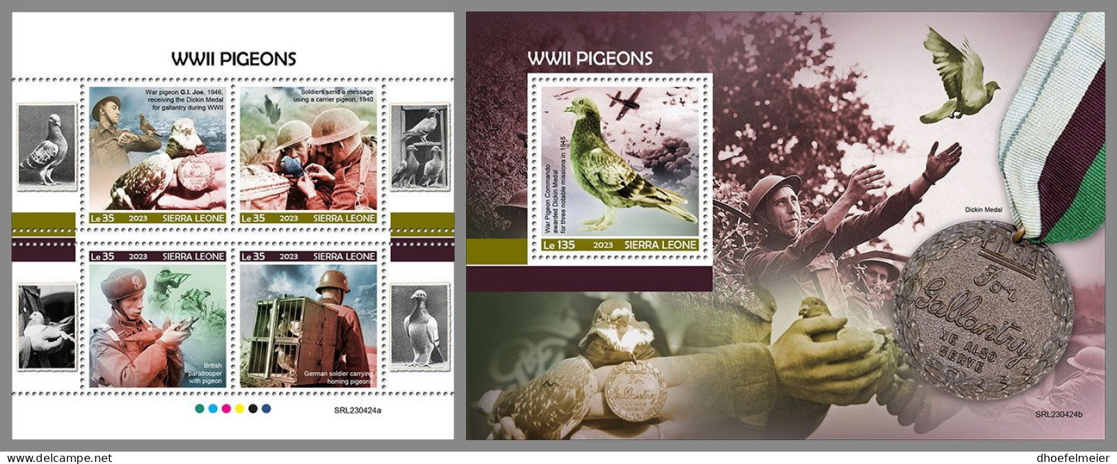 SIERRA LEONE 2023 MNH WWII Pigeons Tauben M/S+S/S – OFFICIAL ISSUE – DHQ2407 - Pigeons & Columbiformes