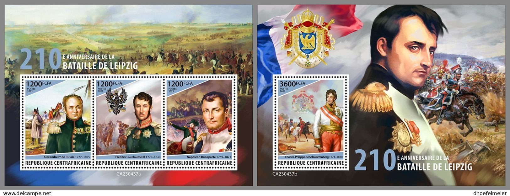 CENTRAL AFRICAN 2023 MNH Battle Of Leipzig Völkerschlacht Napoleon M/S+S/S – OFFICIAL ISSUE – DHQ2407 - Révolution Française