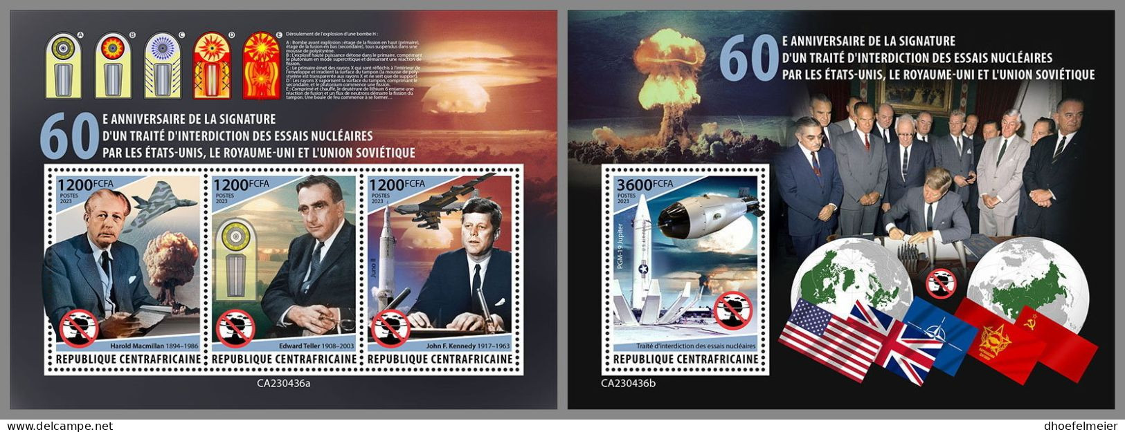 CENTRAL AFRICAN 2023 MNH John F. Kennedy Nuclear Test Ban Treaty M/S+S/S – OFFICIAL ISSUE – DHQ2407 - Kennedy (John F.)