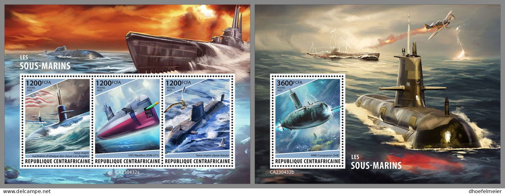 CENTRAL AFRICAN 2023 MNH Submarines U-Boote M/S+S/S – OFFICIAL ISSUE – DHQ2407 - Submarinos
