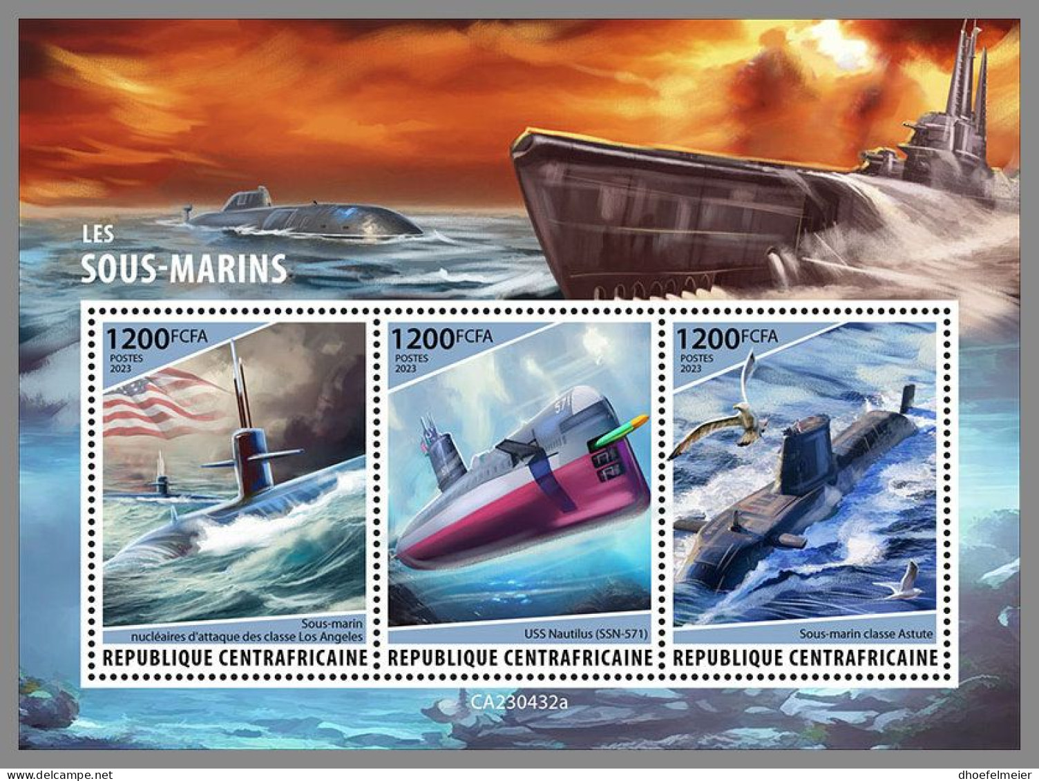 CENTRAL AFRICAN 2023 MNH Submarines U-Boote M/S – OFFICIAL ISSUE – DHQ2407 - Submarines