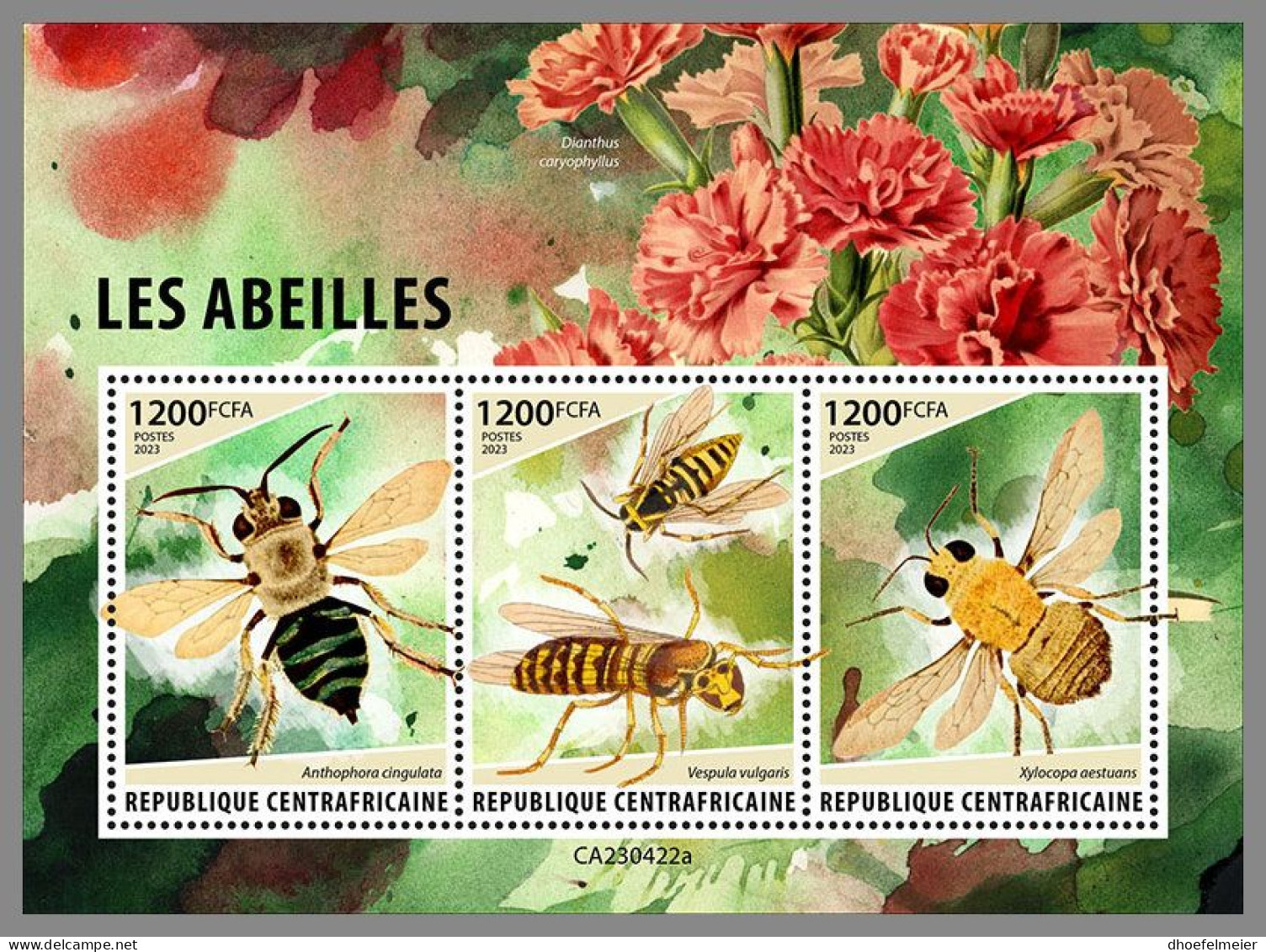 CENTRAL AFRICAN 2023 MNH Bees Bienen M/S – OFFICIAL ISSUE – DHQ2407 - Abeilles