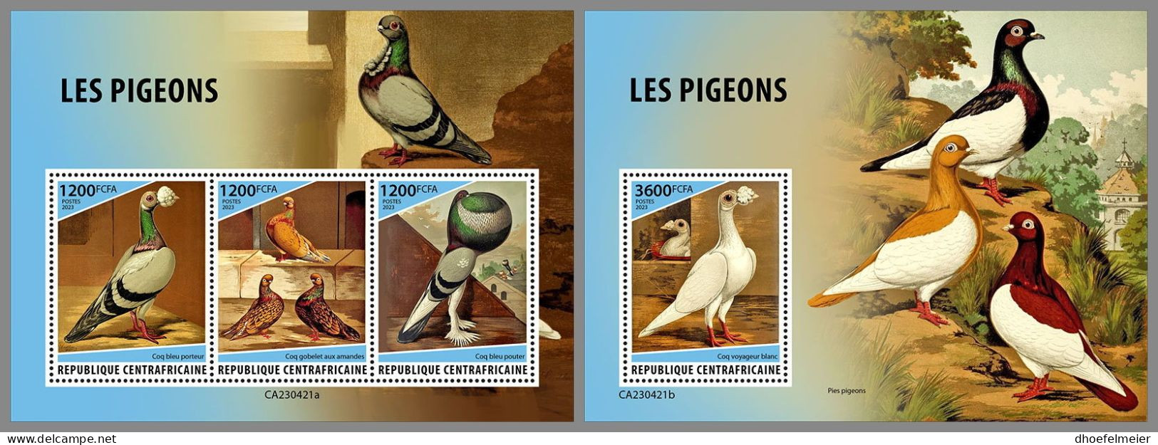 CENTRAL AFRICAN 2023 MNH Pigeons Tauben Doves M/S+S/S – OFFICIAL ISSUE – DHQ2407 - Pigeons & Columbiformes