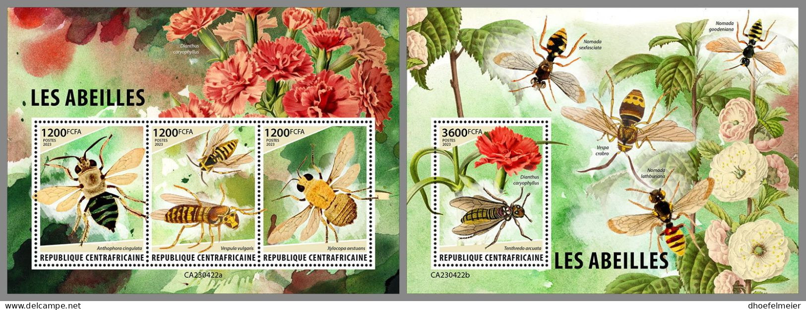 CENTRAL AFRICAN 2023 MNH Bees Bienen M/S+S/S – OFFICIAL ISSUE – DHQ2407 - Abeilles