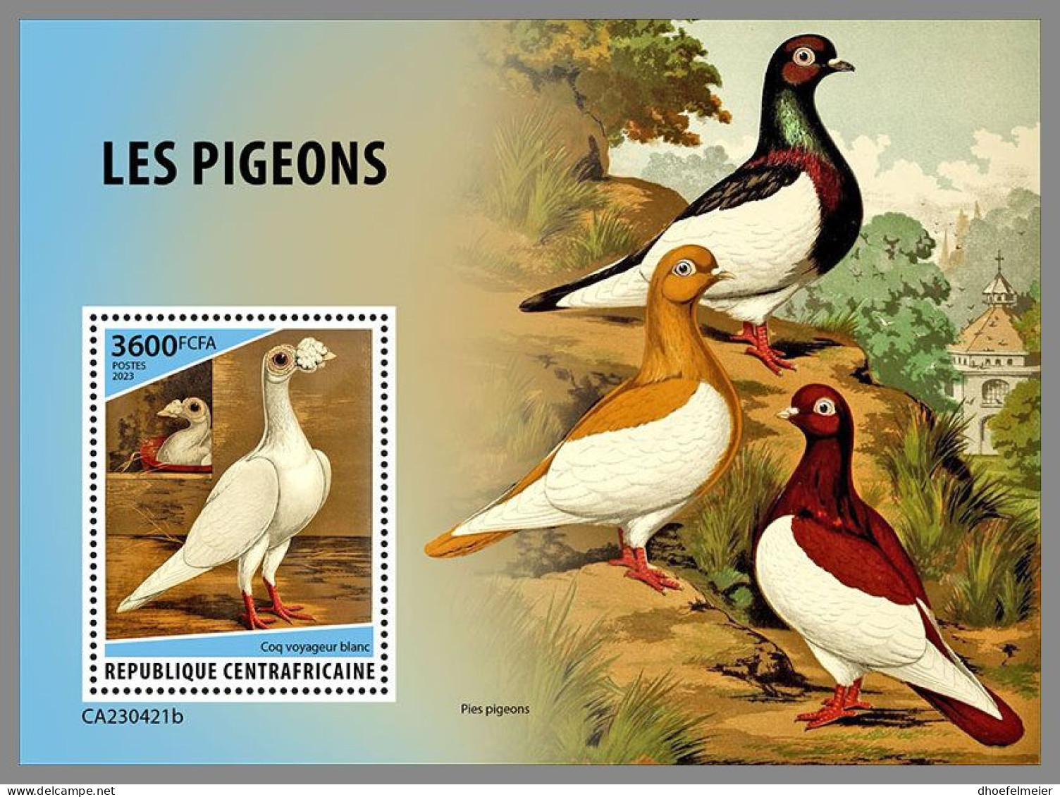 CENTRAL AFRICAN 2023 MNH Pigeons Tauben Doves S/S – OFFICIAL ISSUE – DHQ2407 - Palomas, Tórtolas