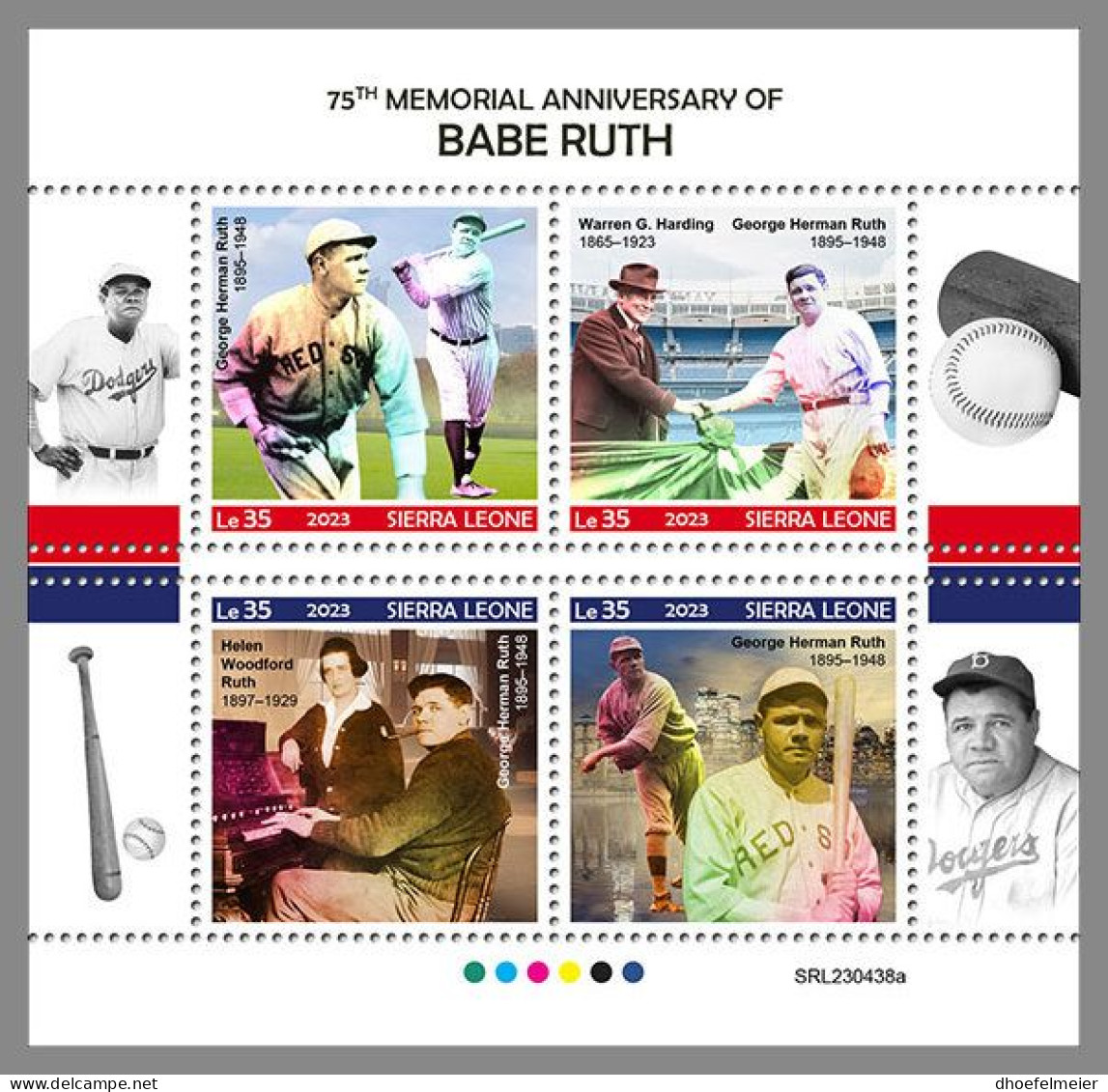 SIERRA LEONE 2023 MNH Babe Ruth Baseball M/S – IMPERFORATED – DHQ2407 - Béisbol