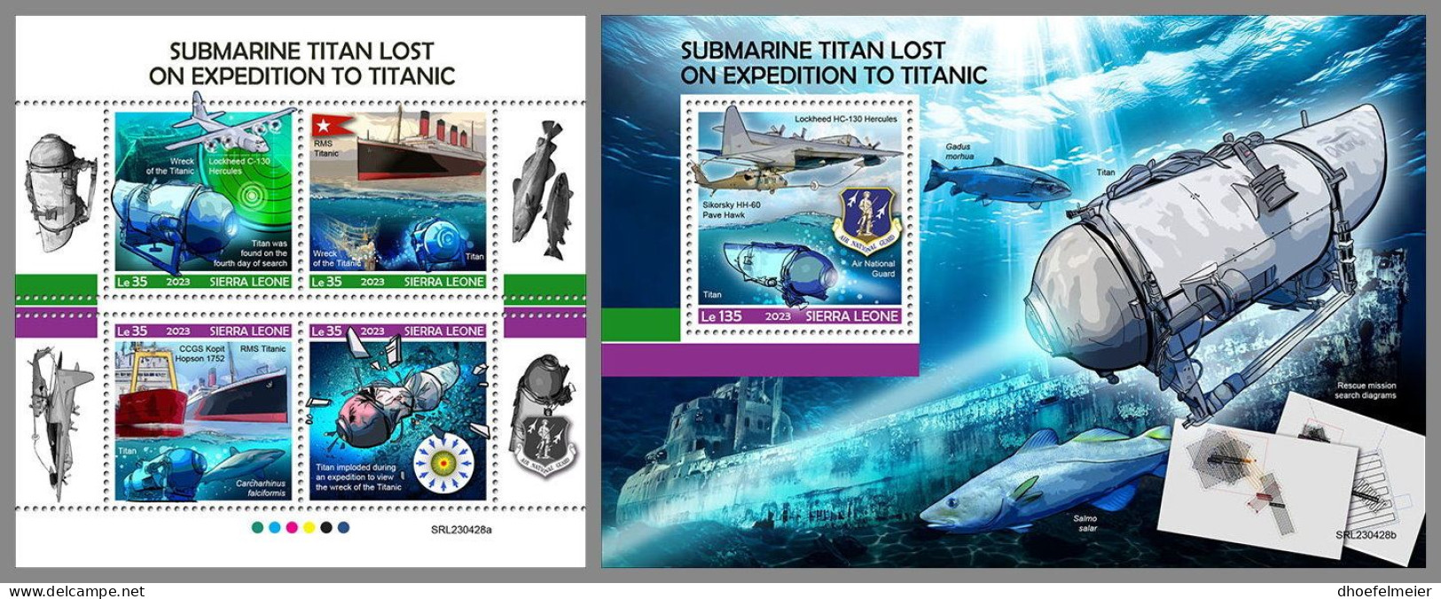 SIERRA LEONE 2023 MNH Submarine U-Boote Titanic M/S+S/S – IMPERFORATED – DHQ2407 - Submarinos