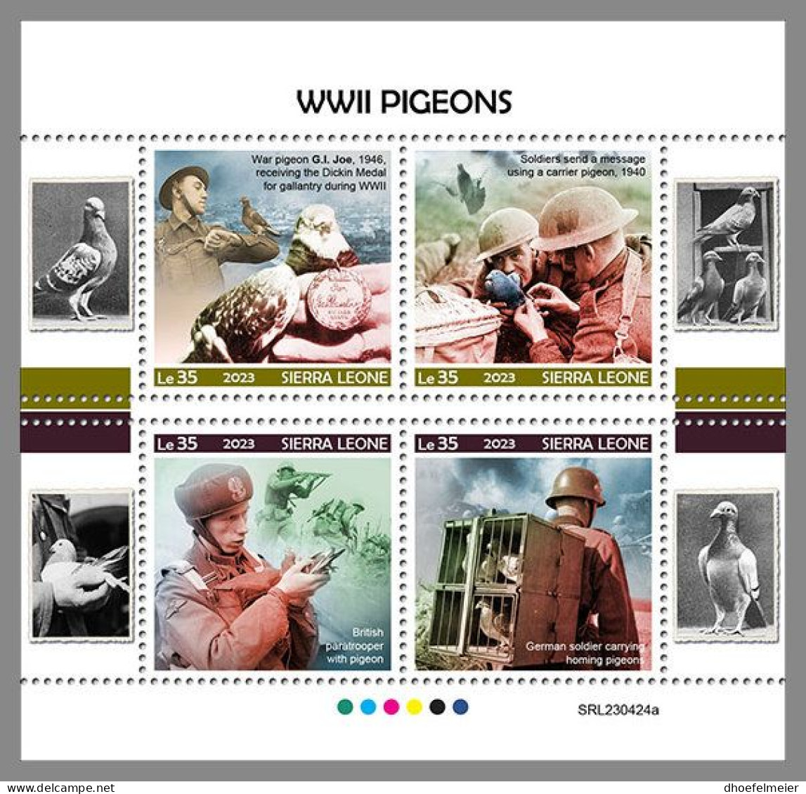 SIERRA LEONE 2023 MNH WWII Pigeons Tauben M/S – IMPERFORATED – DHQ2407 - Duiven En Duifachtigen