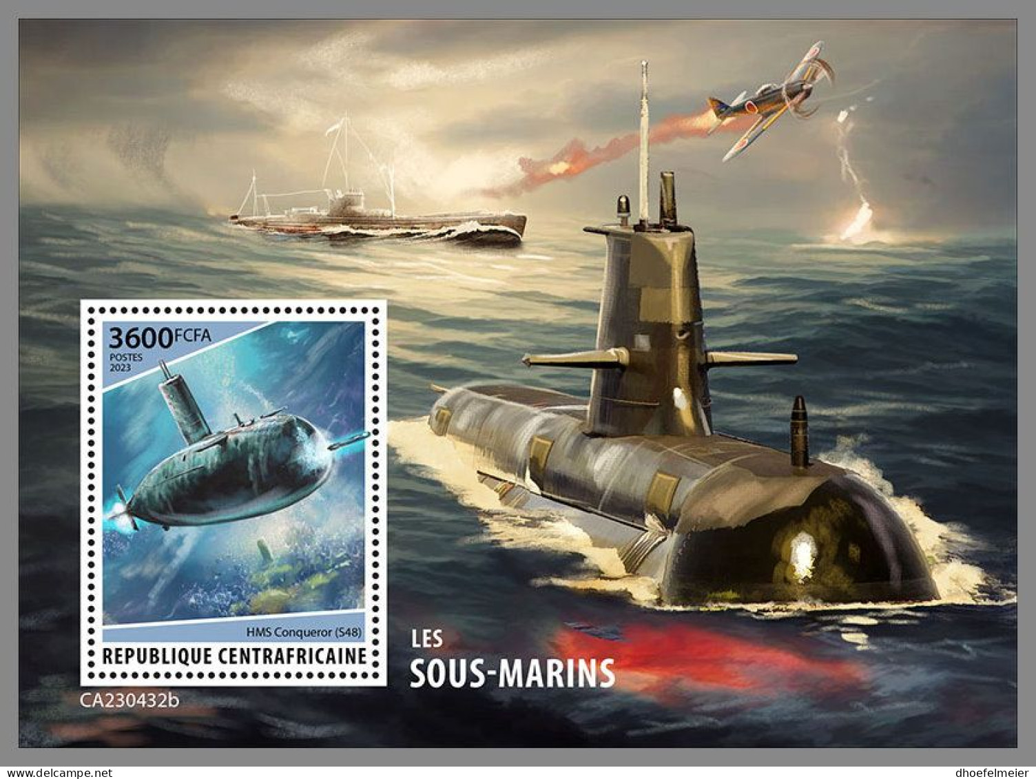 CENTRAL AFRICAN 2023 MNH Submarines U-Boote S/S – IMPERFORATED – DHQ2407 - U-Boote