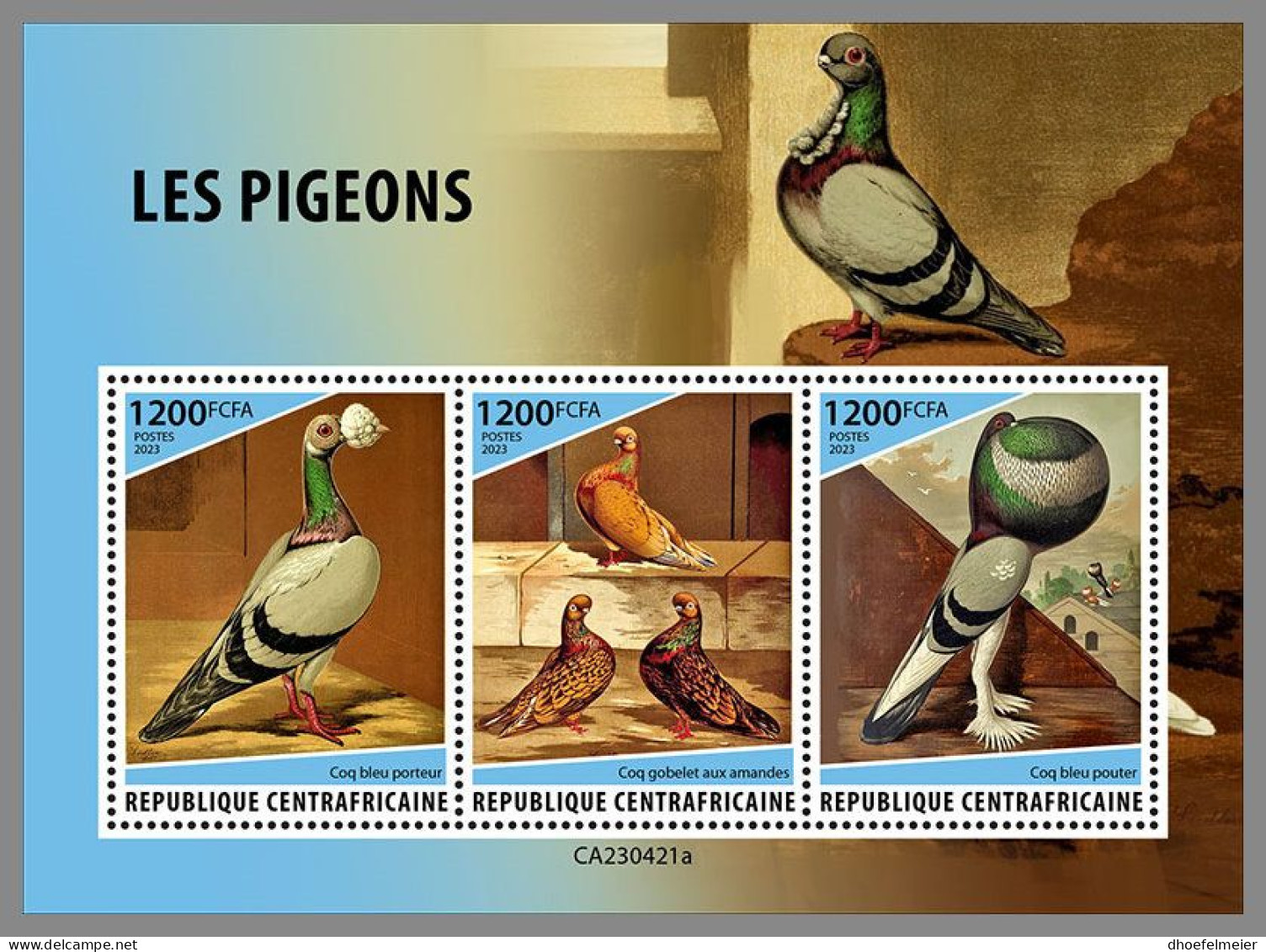 CENTRAL AFRICAN 2023 MNH Pigeons Tauben Doves M/S – IMPERFORATED – DHQ2407 - Columbiformes