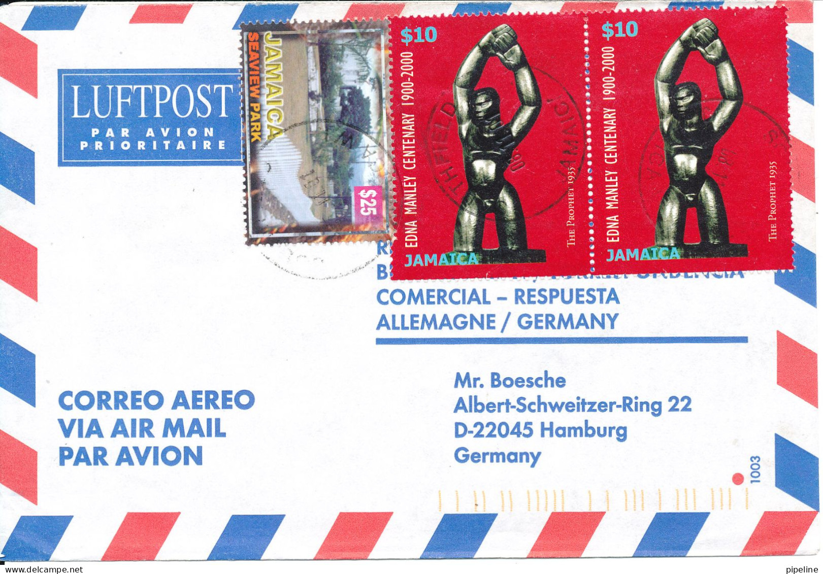 Jamaica Air Mail Cover Sent To Germany 8-11-2001 Topic Stamps - Jamaica (1962-...)