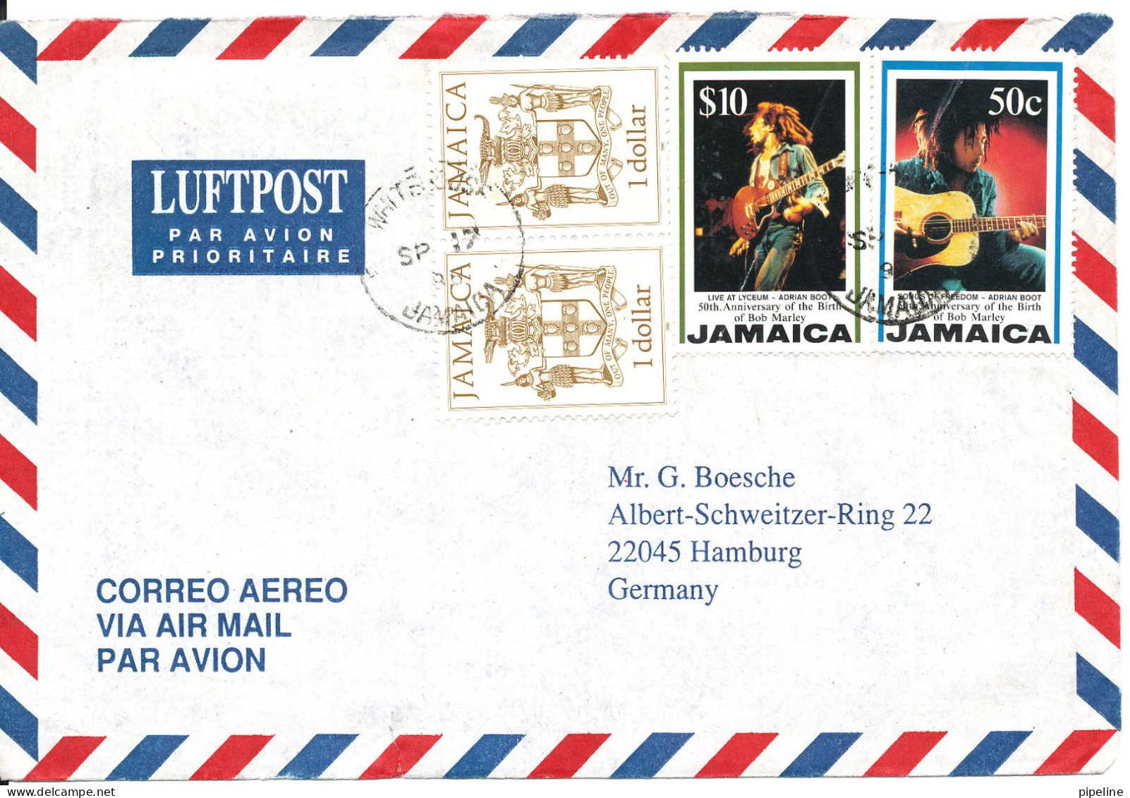 Jamaica Air Mail Cover Sent To Germany 17-9-1996 Topic Stamps - Jamaica (1962-...)