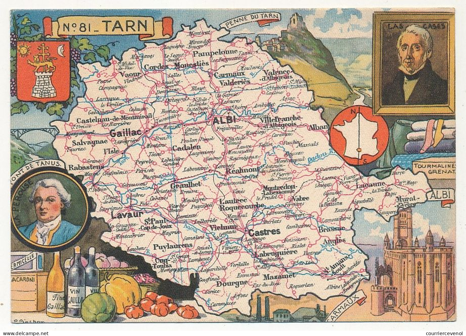 CPSM - TARN - Carte Du Département Du Tarn - Blondel La Rougery édit. - 1945 - Sonstige & Ohne Zuordnung