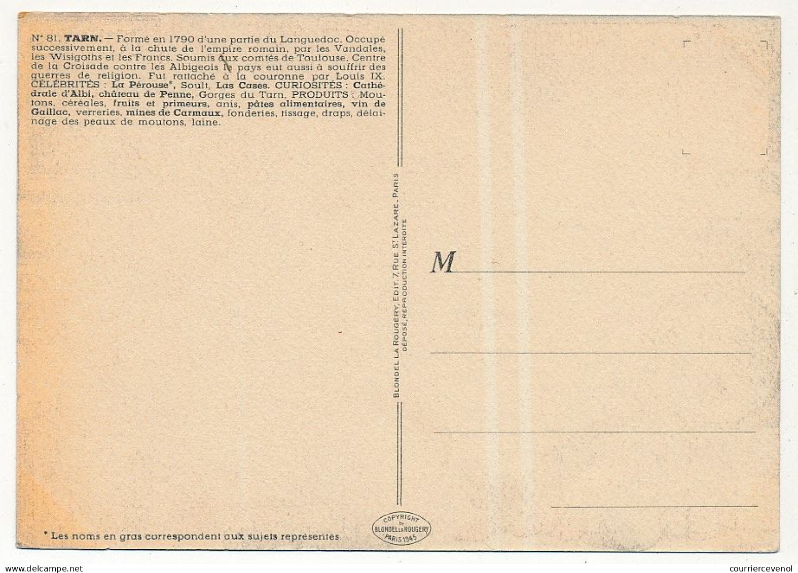 CPSM - TARN - Carte Du Département Du Tarn - Blondel La Rougery édit. - 1945 - Sonstige & Ohne Zuordnung