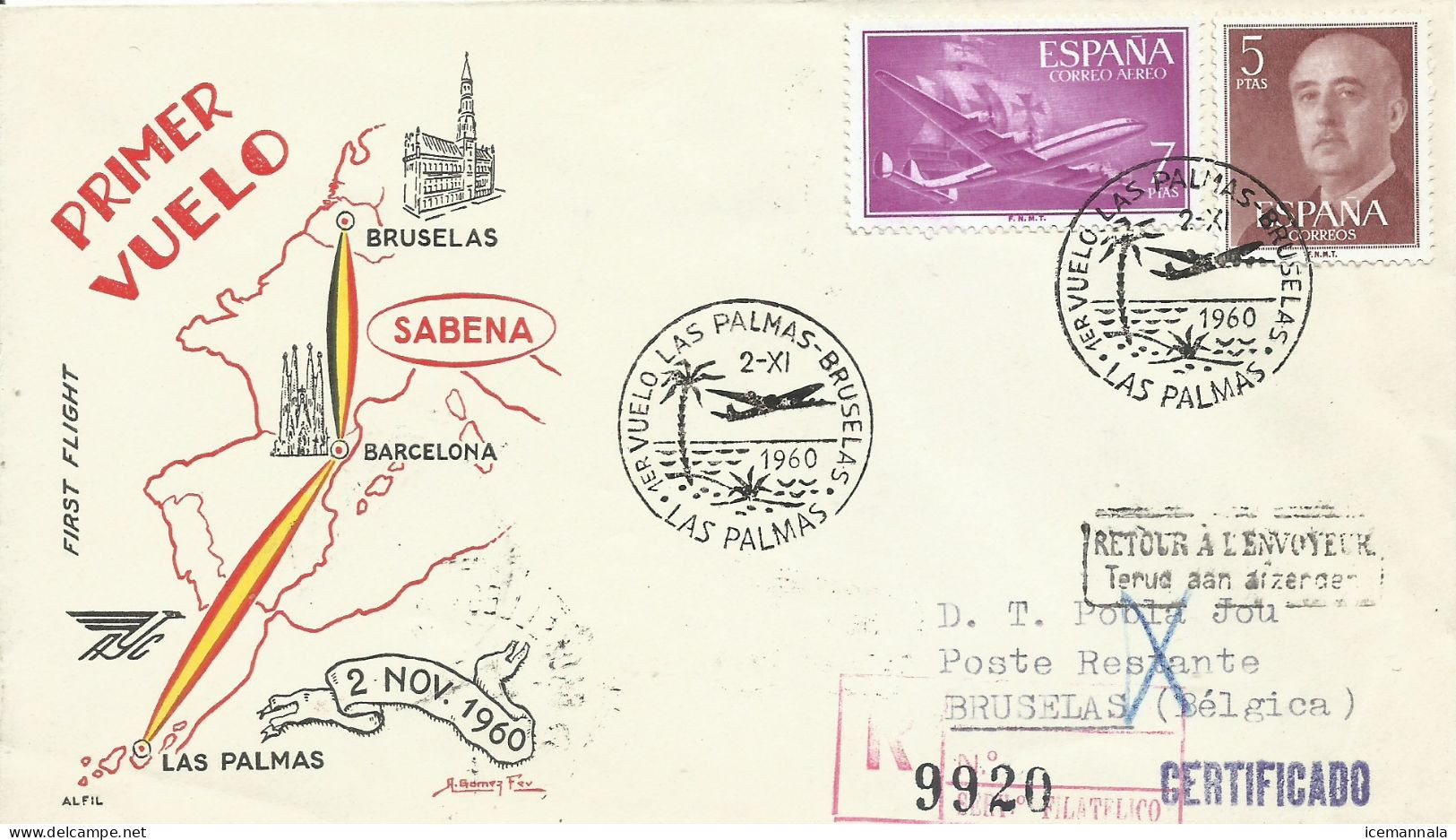 ESPAÑA,  CARTA AEREA  CONMEMORATIVA,  AÑO  1960 - Covers & Documents