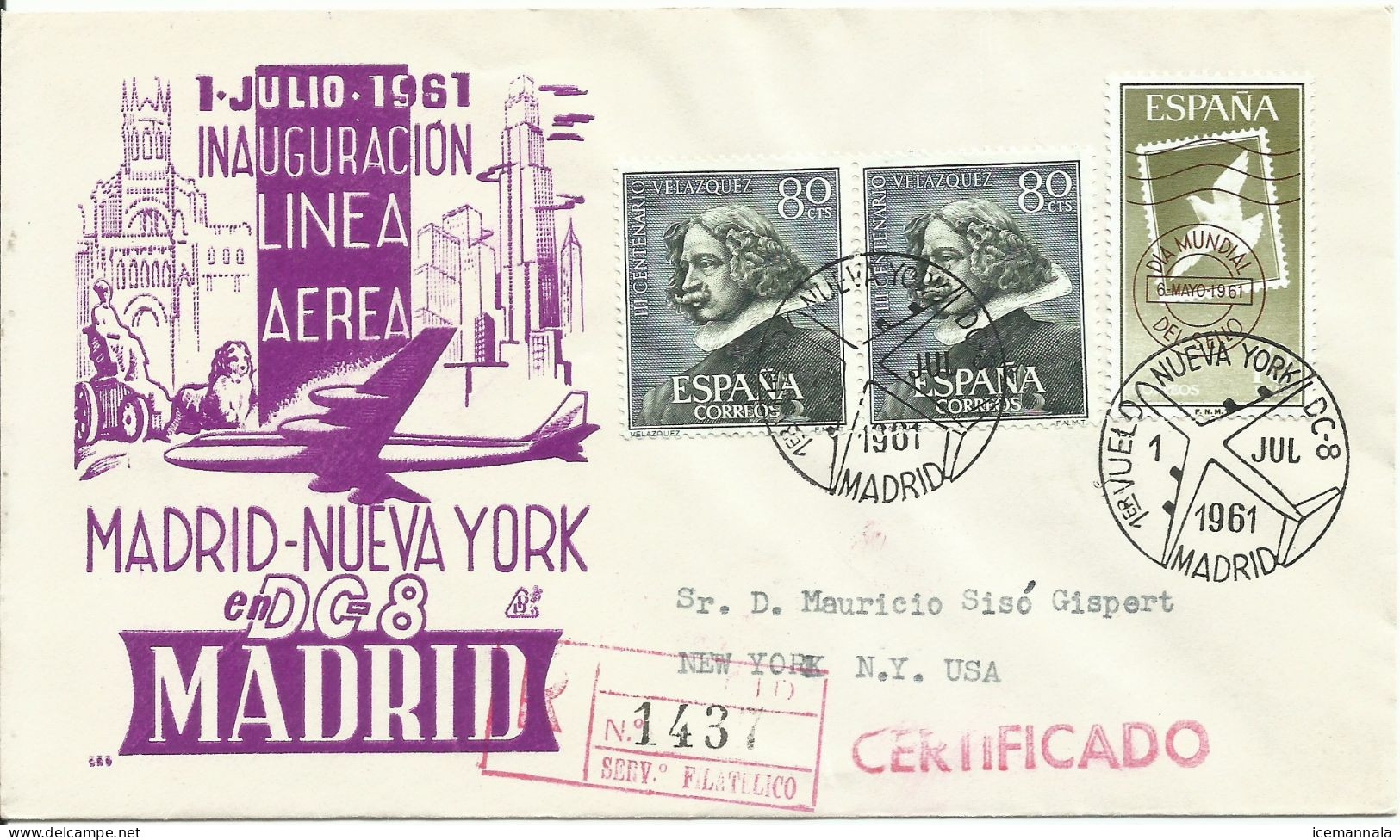 ESPAÑA,  CARTA AEREA  CONMEMORATIVA,  AÑO  1961 - Storia Postale