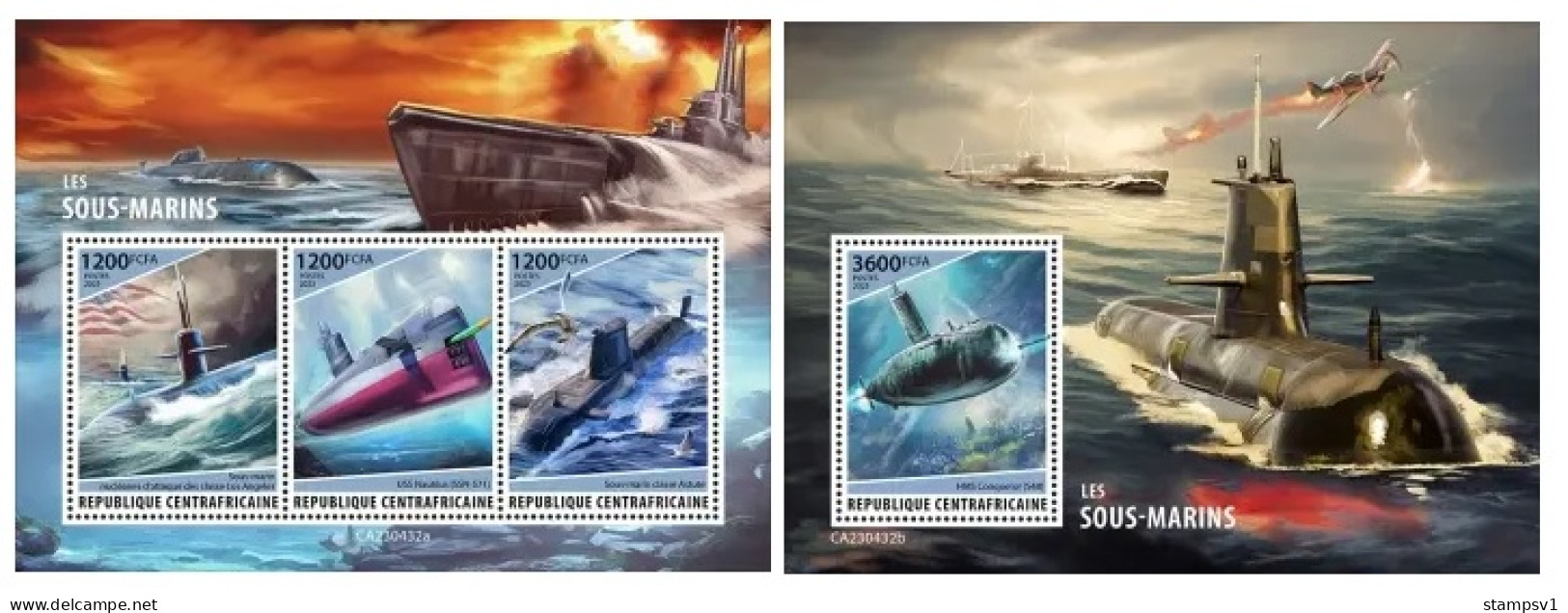 Cemtral Africa  2023 Submarines. (432) OFFICIAL ISSUE - Sottomarini