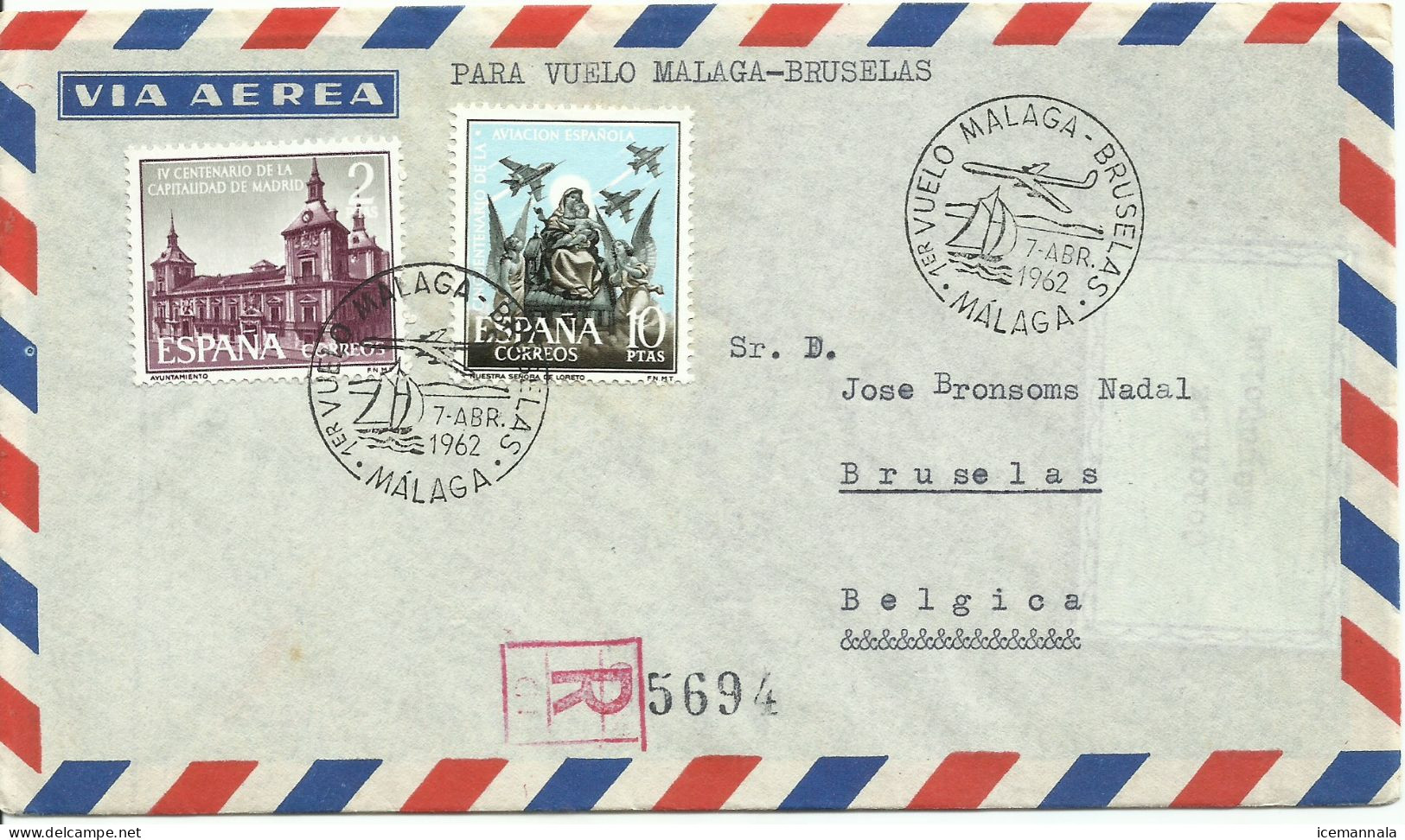 ESPAÑA,  CARTA AEREA  CONMEMORATIVA,  AÑO  1962 - Lettres & Documents