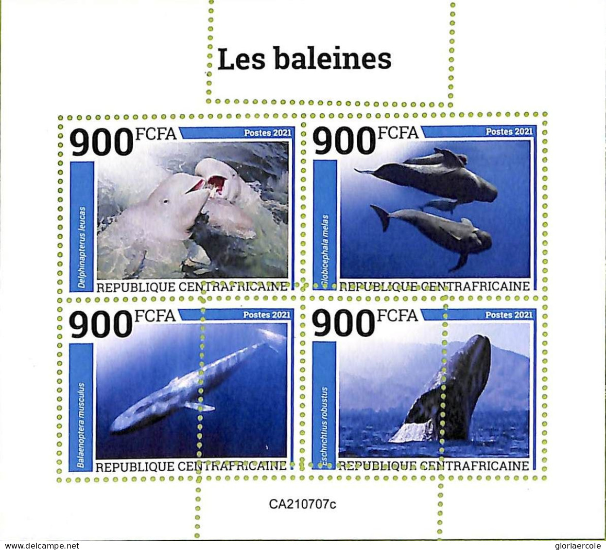 A7315 - CENTRAFRICAINE - ERROR MISPERF Stamp Sheet - 2021 - Whales - Baleines