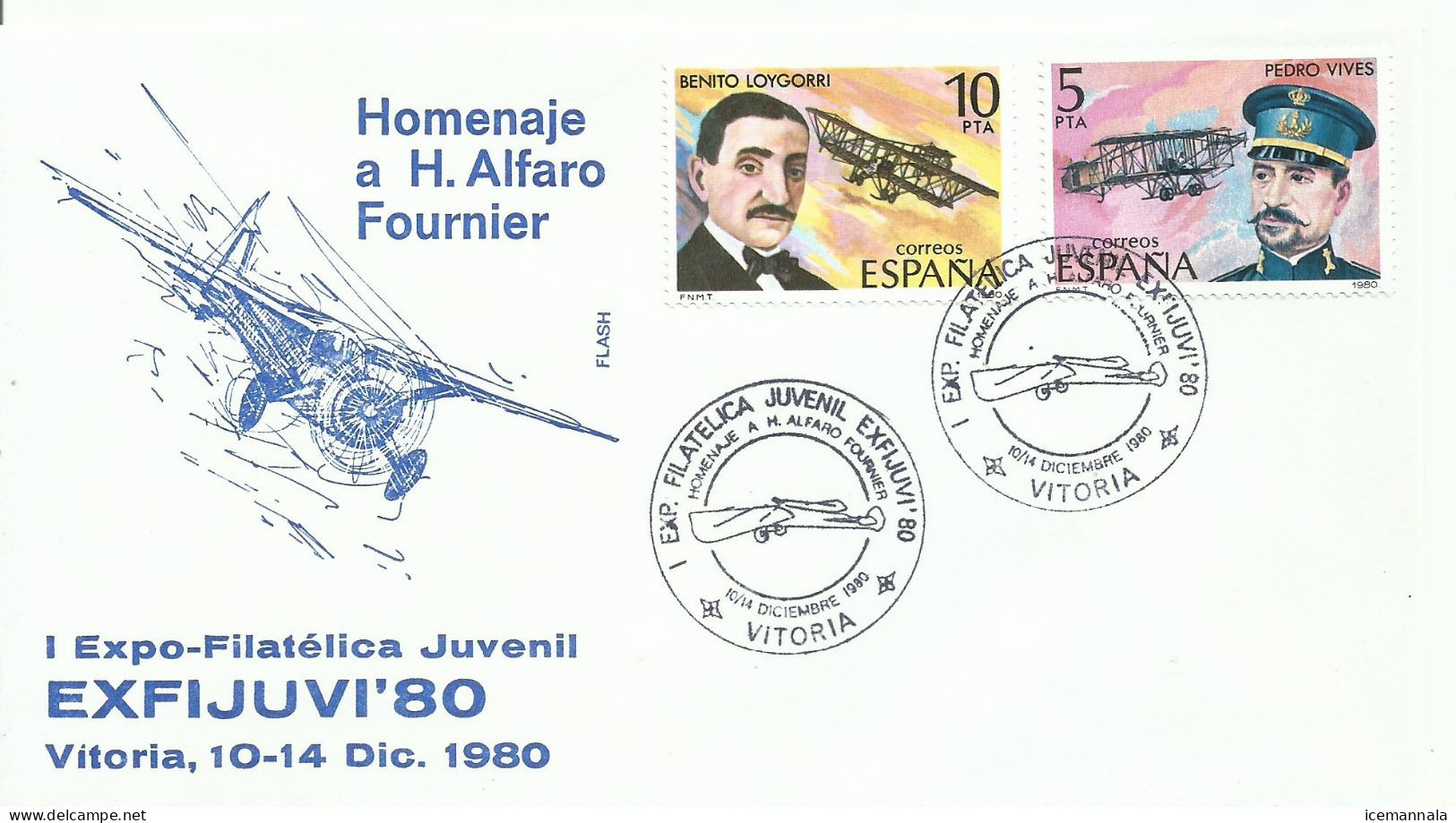 ESPAÑA, SOBRE CONMEMORATIVO  AEREO,  AÑO  1980 - Covers & Documents